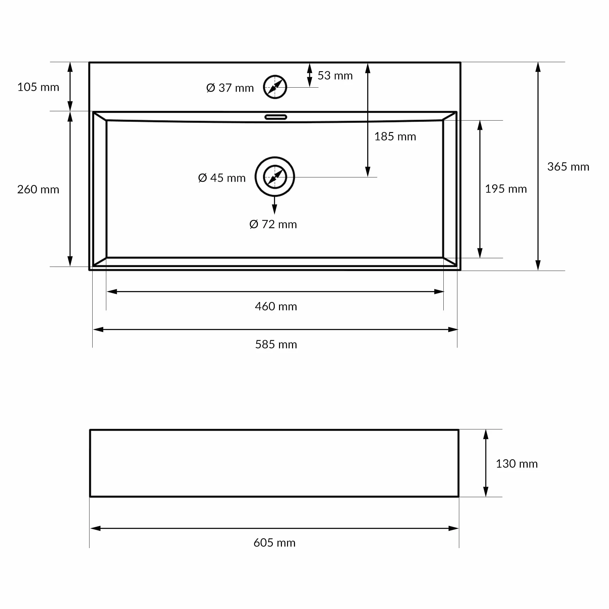 ECD Germany szafka pod umywalke 605x365x130 mm kwadratowa biala ceramika z odplywem do umywalki z przelewem umywalka nablatowa misa umywalkowa zlewozmywak idealna do montazu na blacie w lazience