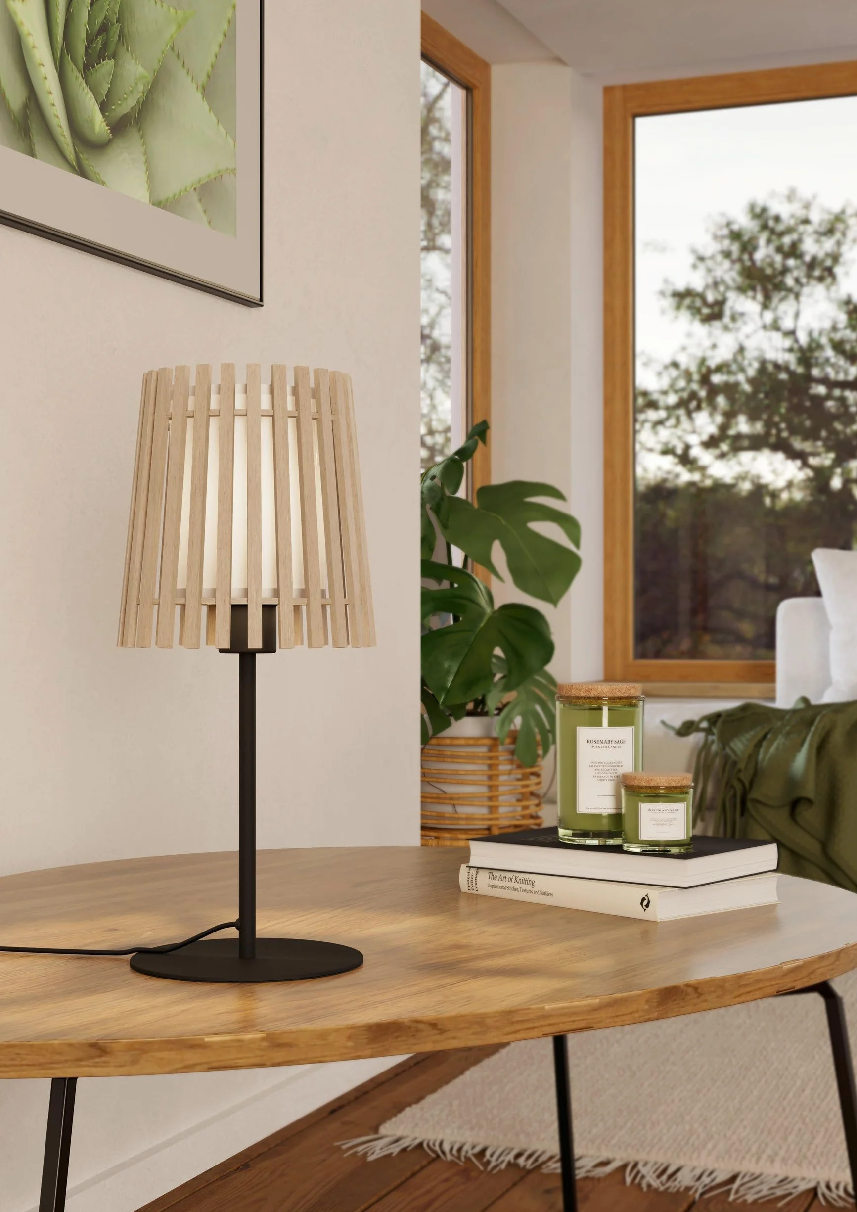 EGLO lampa stołowa Fattoria, naturalna lampka nocna | lampka z jasnego drewna i białej tkaniny, oświetlenie do salonu i sypialni, oprawa E27