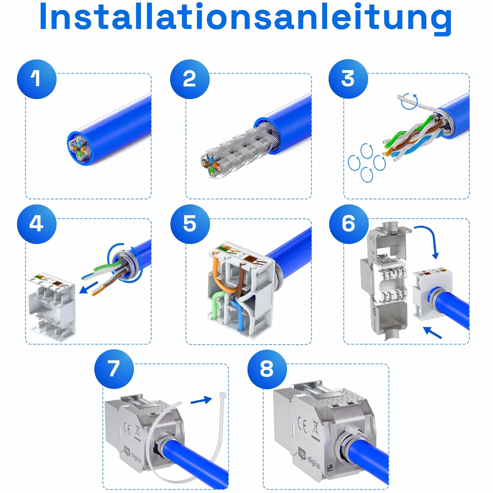 HB-DIGITAL 1-portowa puszka sieciowa CAT 8 z certyfikatem GHMT beznarzędziowa Keystone maks. 40 Gbit/s podtynkowa gniazdo sieciowe gniazdo RJ45 gniazdo STP ekranowane gniazdo danych RJ45 gniazdo