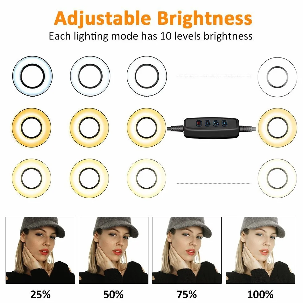 AIYIZON AYZ-64JCM-001 Uchwyt do Kamery z Pierścieniową Lampą LED, USB, Czarny