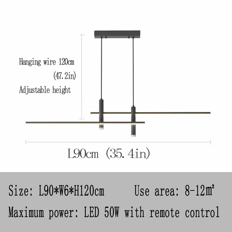 Nowoczesna lampa wisząca LED, aluminiowa, lampa wisząca, zdalne sterowanie, ściemniana, czarno-złota, z żyrandolem downlight, do salonu, sypialni, biura, jadalni, baru (czarna, dł. 90 cm)