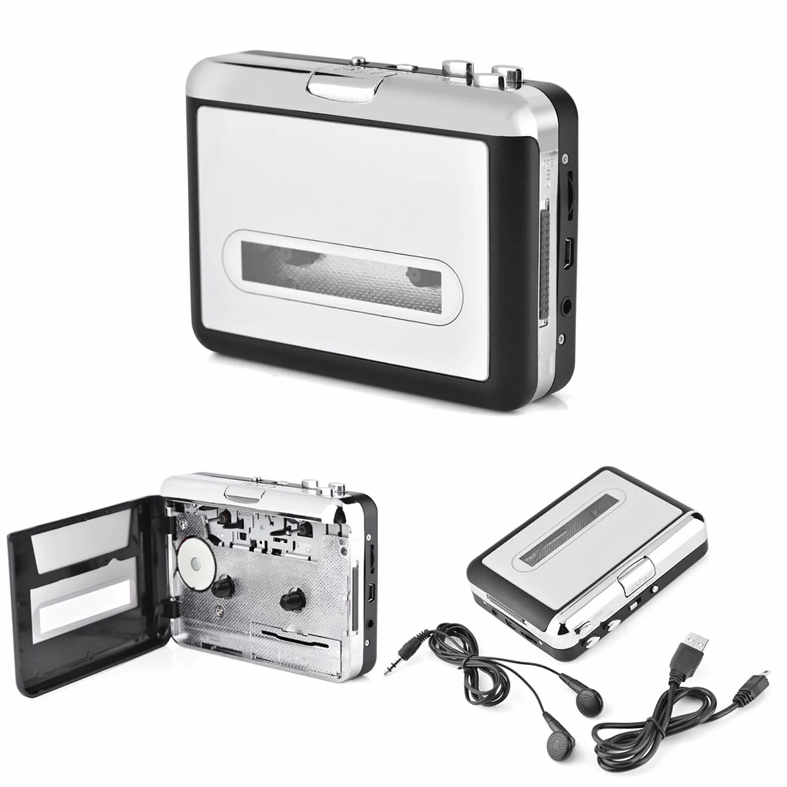 Konwerter Kaset Magnetofonowych USB na MP3, Odtwarzacz Muzyki Przechwytującej Dźwięk ze Słuchawkami