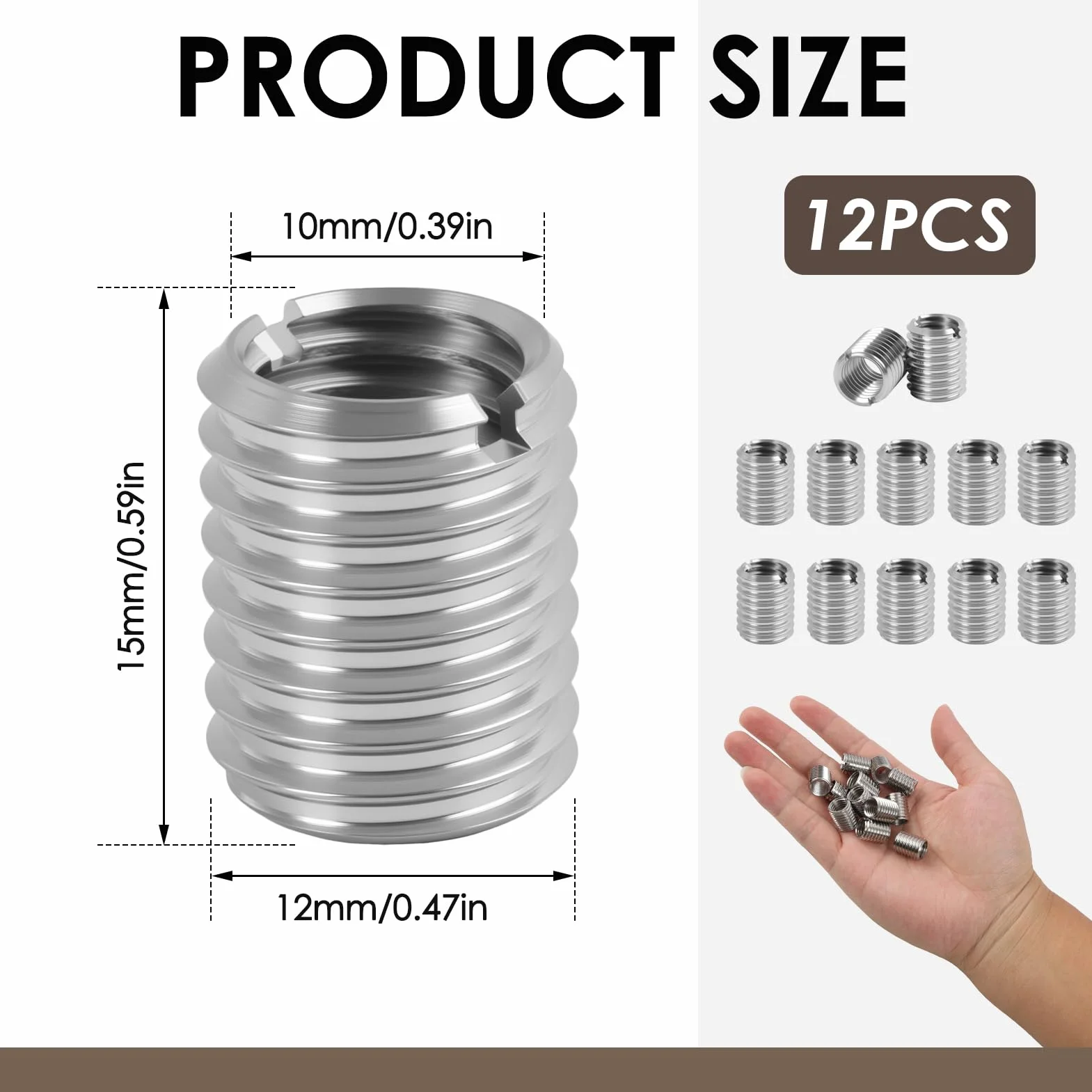 12 sztuk adapterów gwintowanych M12 na M10, zestaw tulejek gwintowanych ze stali nierdzewnej 15 mm, nakrętka gwintowana, nakrętka redukcyjna, gwint zewnętrzny, wkładka gwintowana M12 x M10 do