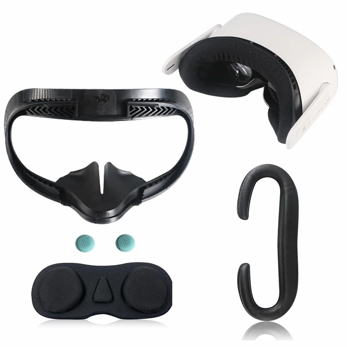 AMACOAM Interfejs twarzy dla Oculus/Meta Quest 2, 5 w 1 Zestaw VR Face Cover, podkładka wymienna, osłona nosa, Anti-Light, uchwyt dystansowy