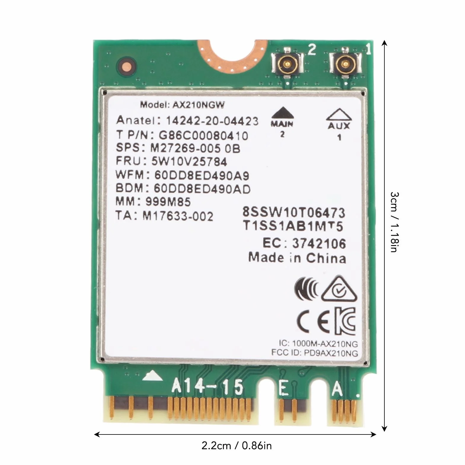 Karta Wi-Fi AX210NGW WiFi 6E M.2 do Laptopa 2.4G/574 Mb/s 5G/2400 Mb/s 6G/2400 Mb/s Bluetooth 5.3 WPA3