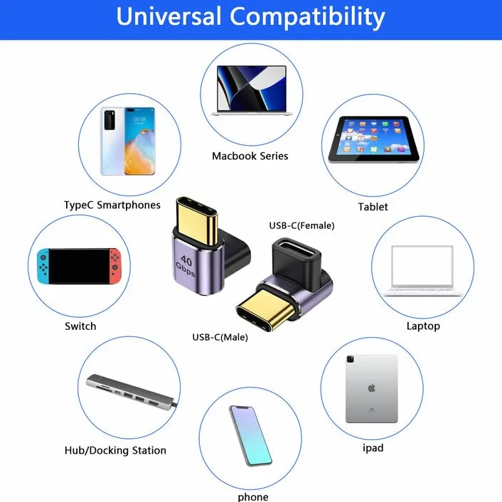 HENGBIRD adapter USB C 90 stopni 40 Gbps USB 4 typ C męski na żeński 100W 8K do Galaxy S21 S20 Pixel 4XL