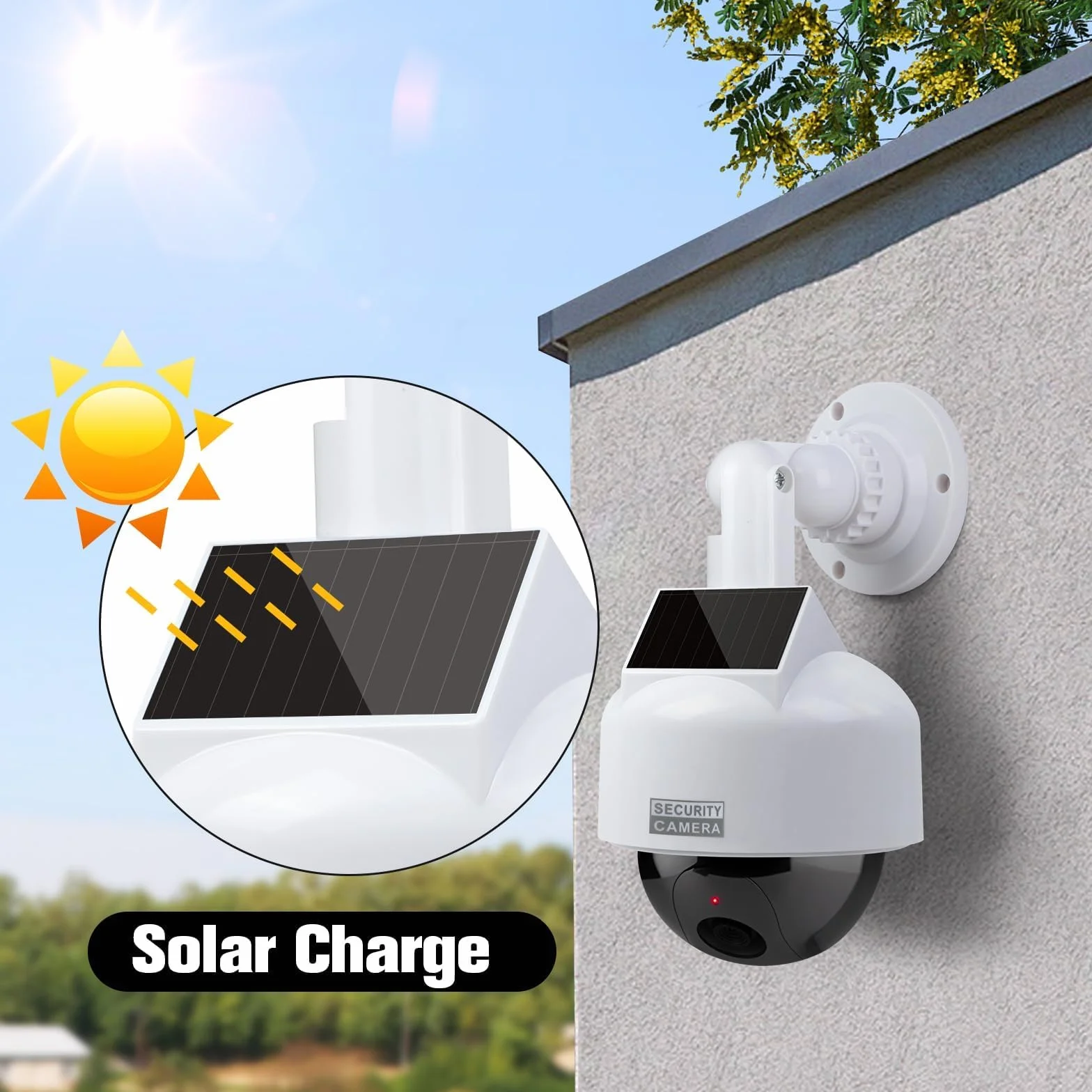ERWEY Manekin kamera solarna, atrapa symulacji Dummy Speed Dome z obiektywem, do monitoringu towarów, do użytku wewnątrz i na zewnątrz