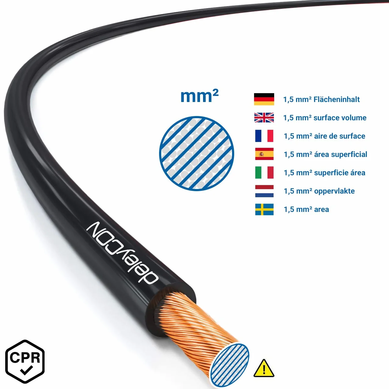 deleyCON 25m kabel głośnikowy box kabel 2x 1,5mm² aluminium powlekane miedzią oznaczenie polaryzacji CCA 2x48x0,20mm linka BauPVO/CPR - Czarny/czerwony