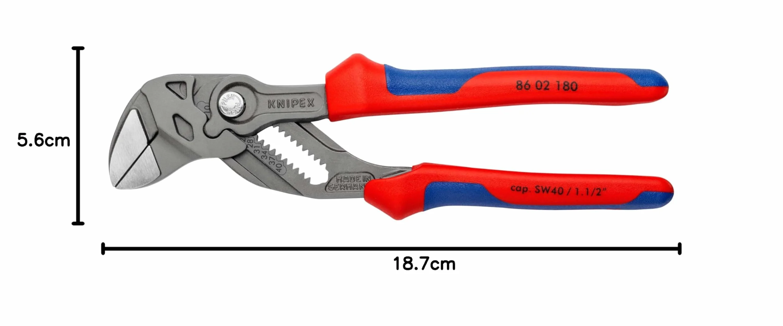 KNIPEX Szczypce-klucz szczypce i klucz w jednym narzędziu fosforanowana, szara z osłonkami wielokomponentowymi 180 mm, 86 02 180