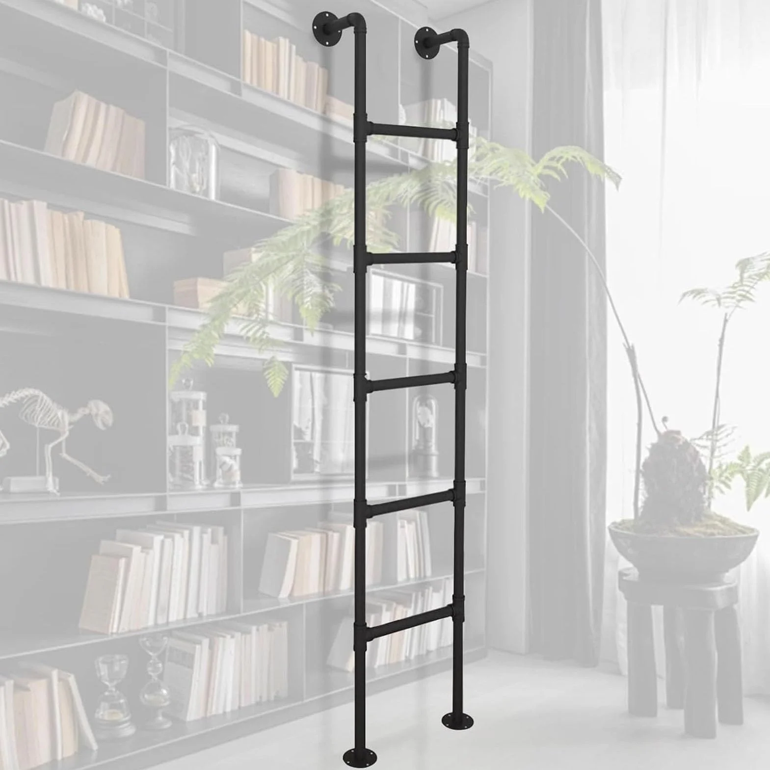 Drabina ewakuacyjna z piwnicy, czarna, montowana na ścianie, drabina z kutego żelaza do łóżka piętrowego na strychu, metalowe drabiny schodkowe do strychu, drabiny do wchodzenia na