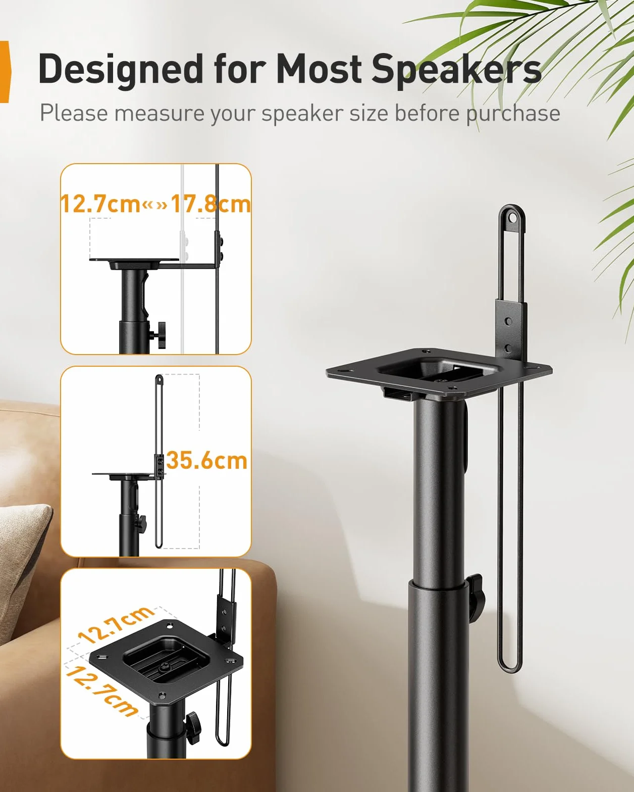 Perlegear Statywy głośnikowe PGSS12, para stojaków, regulacja wysokości do 6 kg, zarządzanie kablami