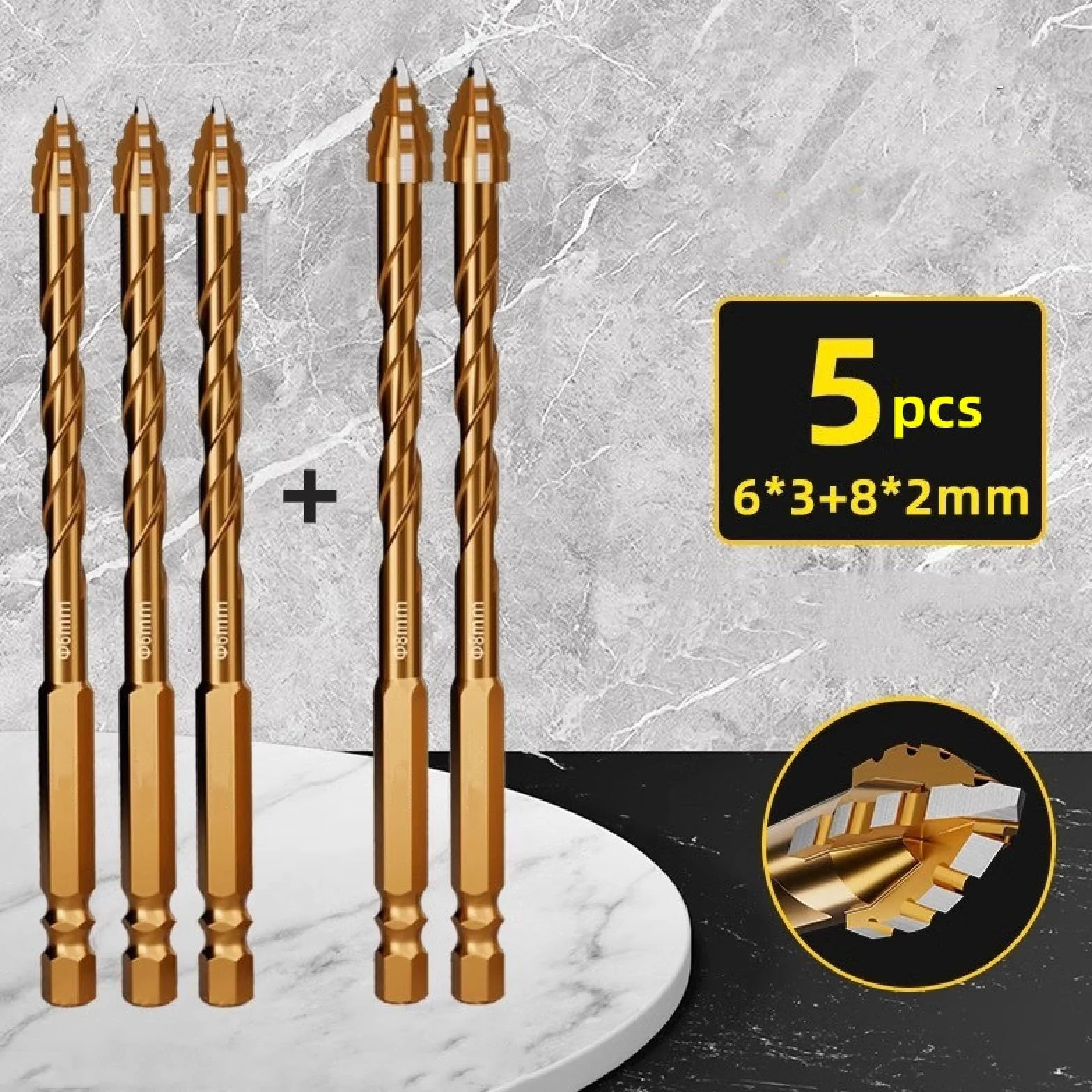 Wiertło do metalu z kobaltu, czteroostrzowe wiertło do wiercenia w płytkach i betonie, stop węglików, wiele rozmiarów, opakowanie 3, 4, 5(5 szt. 6 6 6 8 8 mm)
