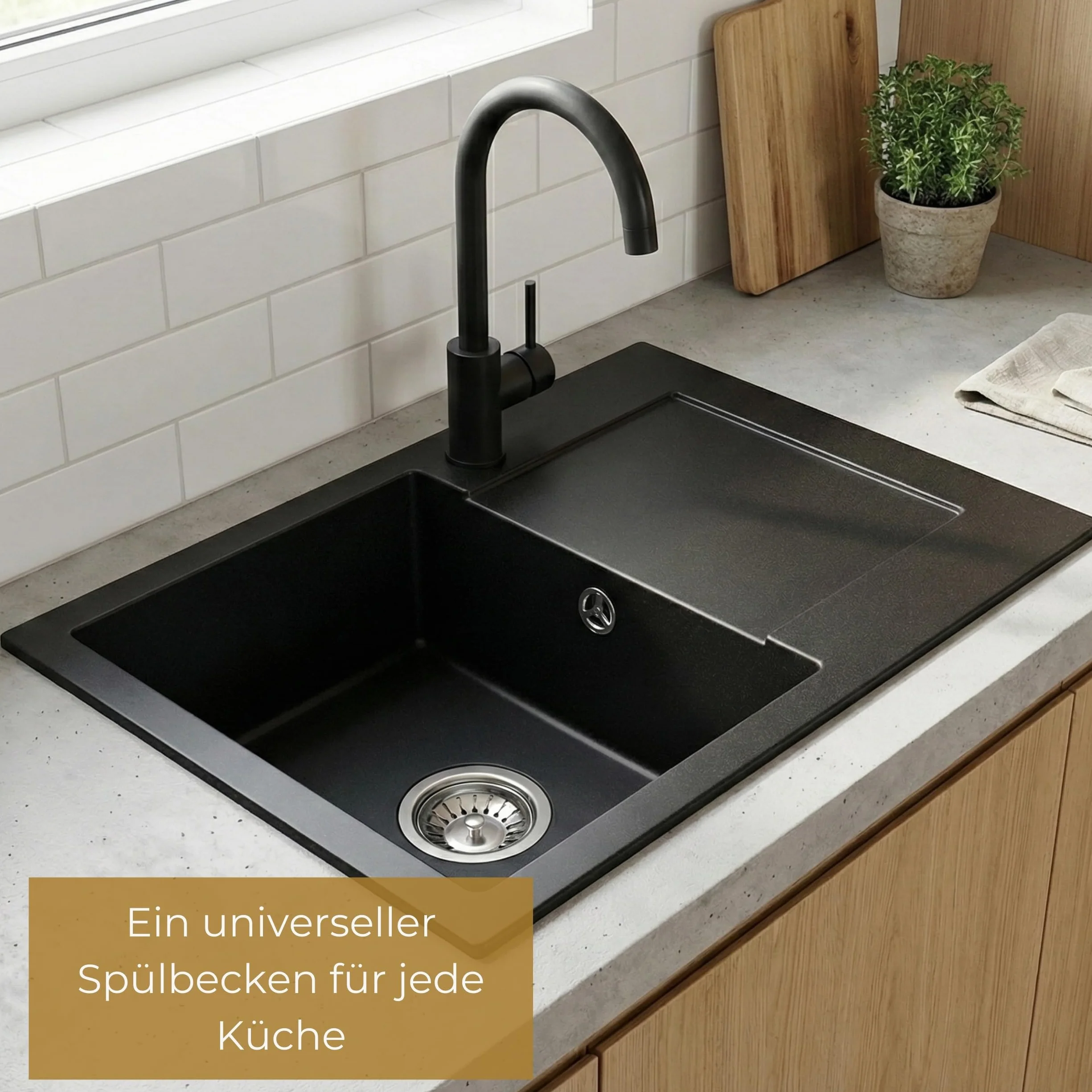SINK Quality Zlewozmywak granitowy szary z armaturą 58 x 47 – zlewozmywak z syfonem i środkiem impregnującym – zlewozmywak kuchenny szary z ociekaczem do szafki pod umywalkę 50