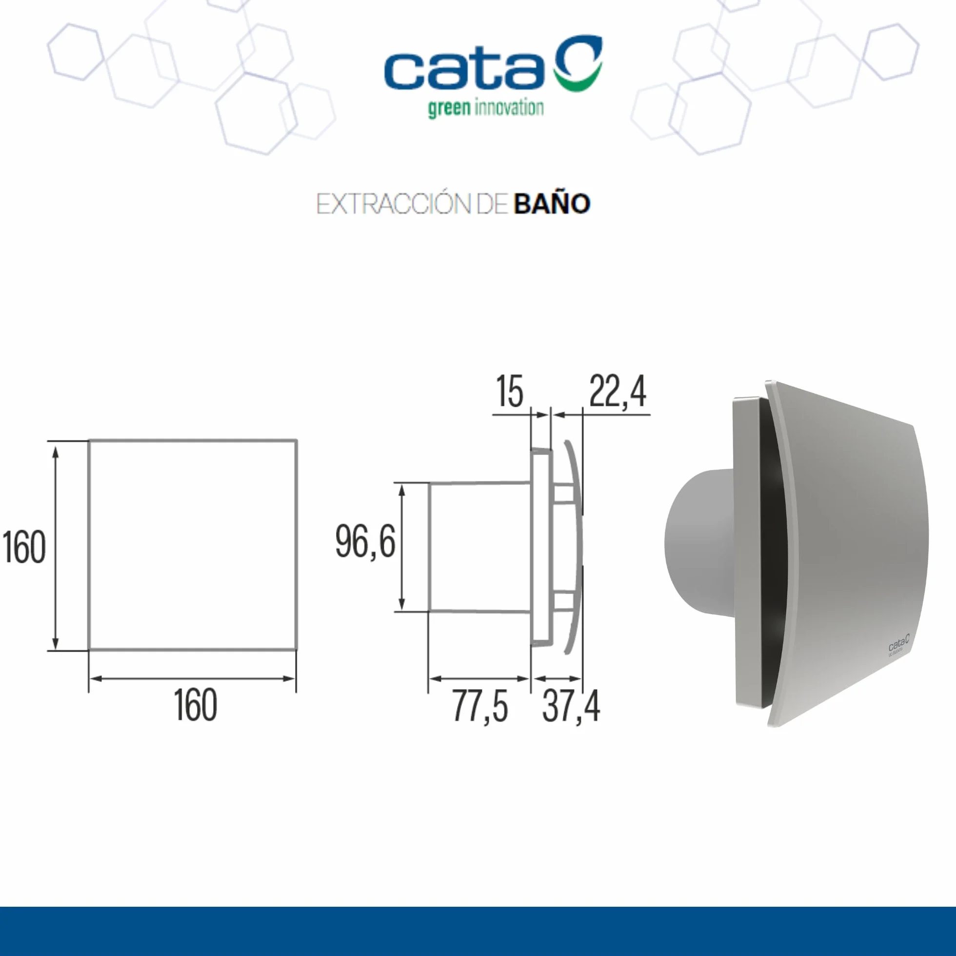 CATA Wentylator łazienkowy UC-10 SILENTIS STD zawór zwrotny poziom hałasu 26 dB moc 8 W Napięcie 220-240 V 50/60 Hz Średnica wylotu 100 mm klasa IP44 Cichy ekologiczny kolor szary