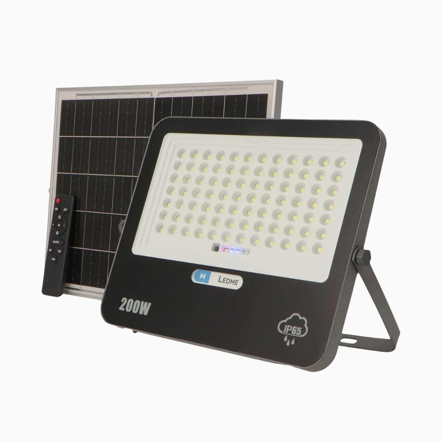 M Ledme - Reflektor LED Solar Milan 200 W z pilotem, czujnikiem zmierzchu, IP65, 2800 lumenów, kolor zimnego światła (6000k), oświetlenie zewnętrzne, droga, do ogrodu, na podwórko.