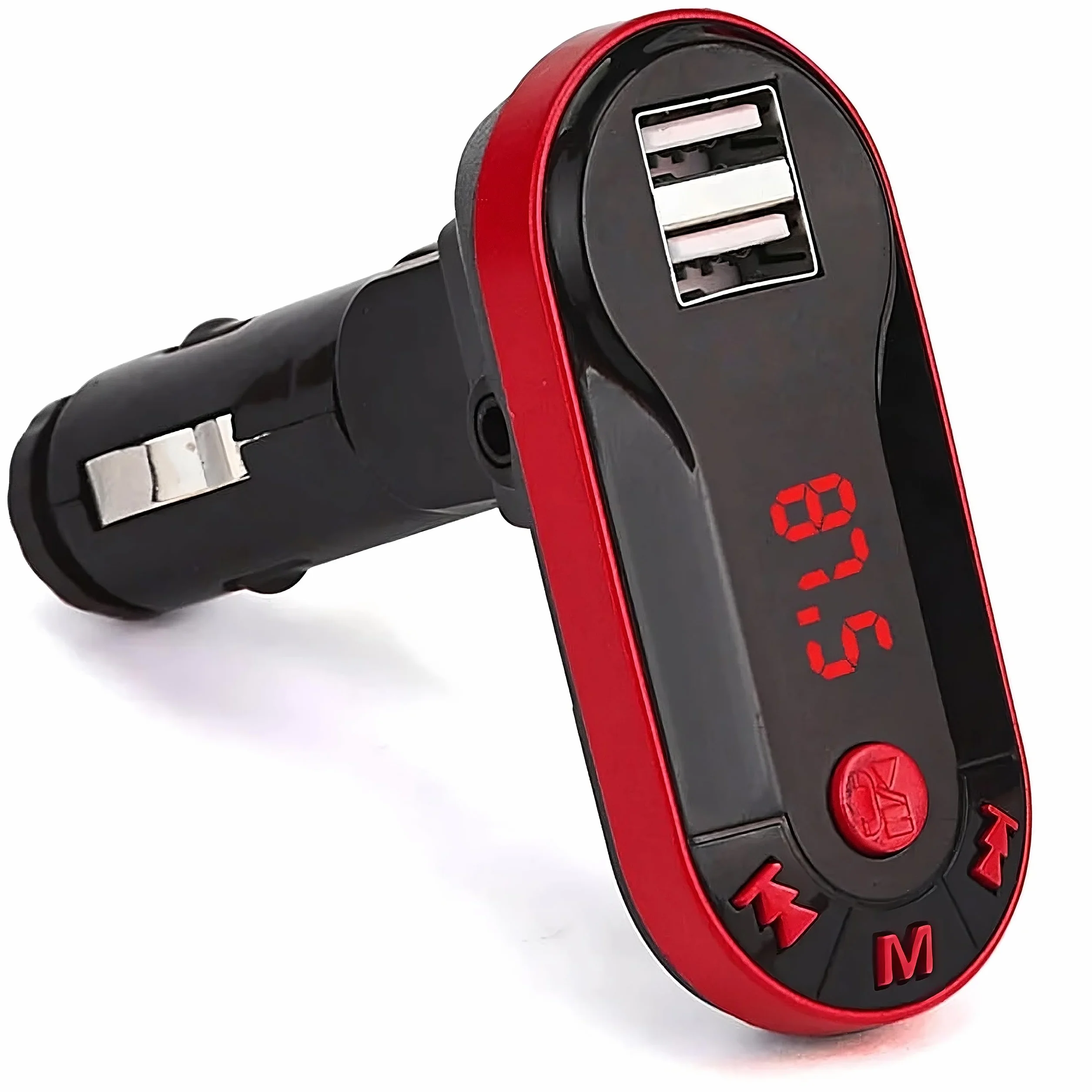 Retoo Samochodowy transmiter Bluetooth FM z adapterem radiowym, ładowarka Dual USB, wyświetlacz LCD, zestaw głośnomówiący, obsługuje kartę microSD, pilot zdalnego sterowania, ładowarka USB 2,1 A i