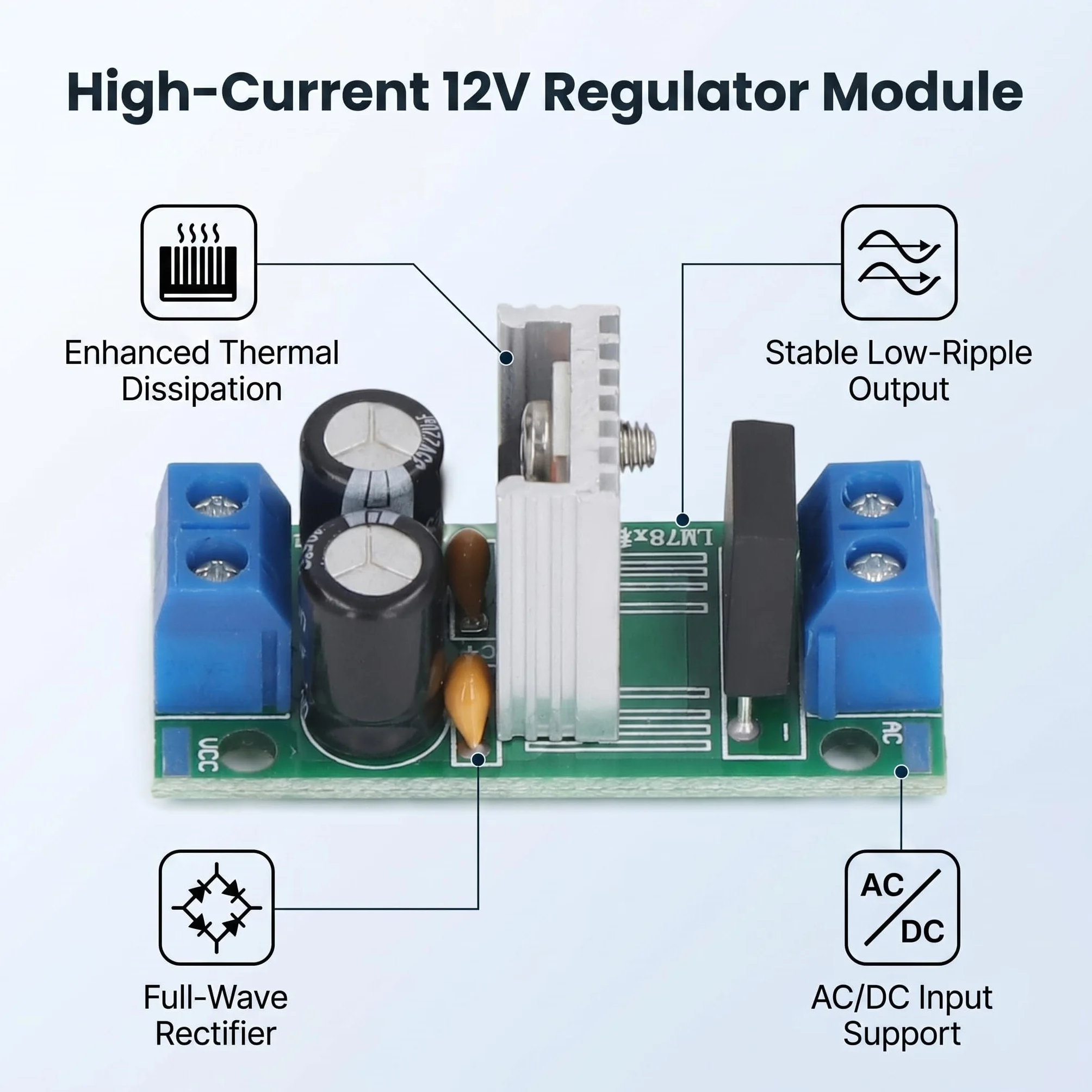 Moduł Regulatora Rhinestone 12V DC 15~24V AC 12~18V 3A Mostek Prostowniczy Zasilanie Prostownik Filtr Konwertera