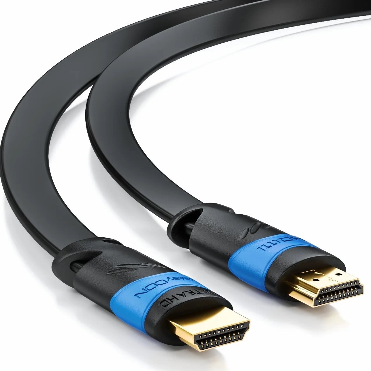 deleyCON 2m Płaski Kabel HDMI - Kompatybilny z HDMI 2.0 do 1.4 - UHD 4K HDR 3D 1080p 2160p ARC - High Speed z Ethernet - Czarny