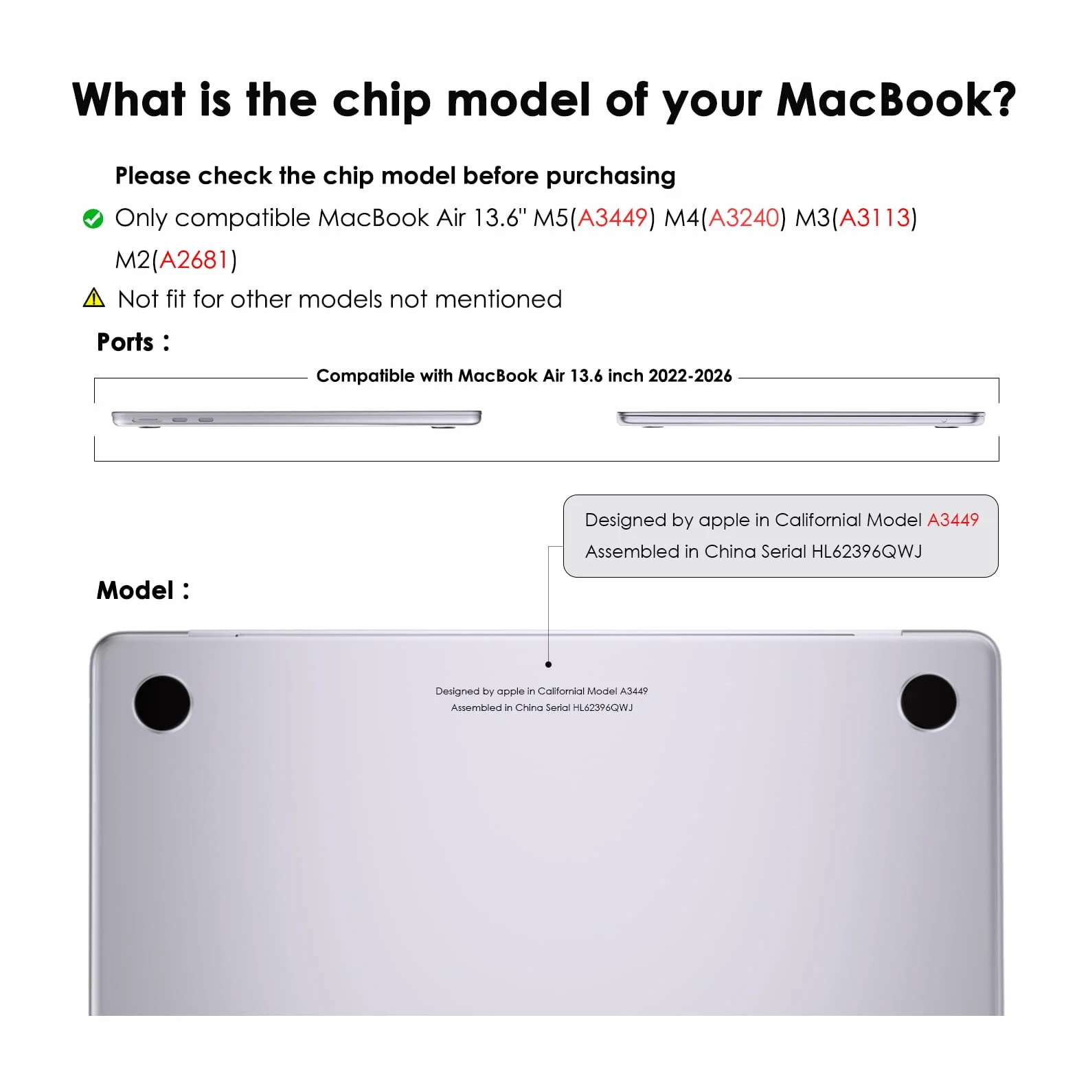 Etui do MacBook Air M3/M2 33.0 cm A3113 A2681 2024 2022 TPU PC matowa przezroczysta czarna
