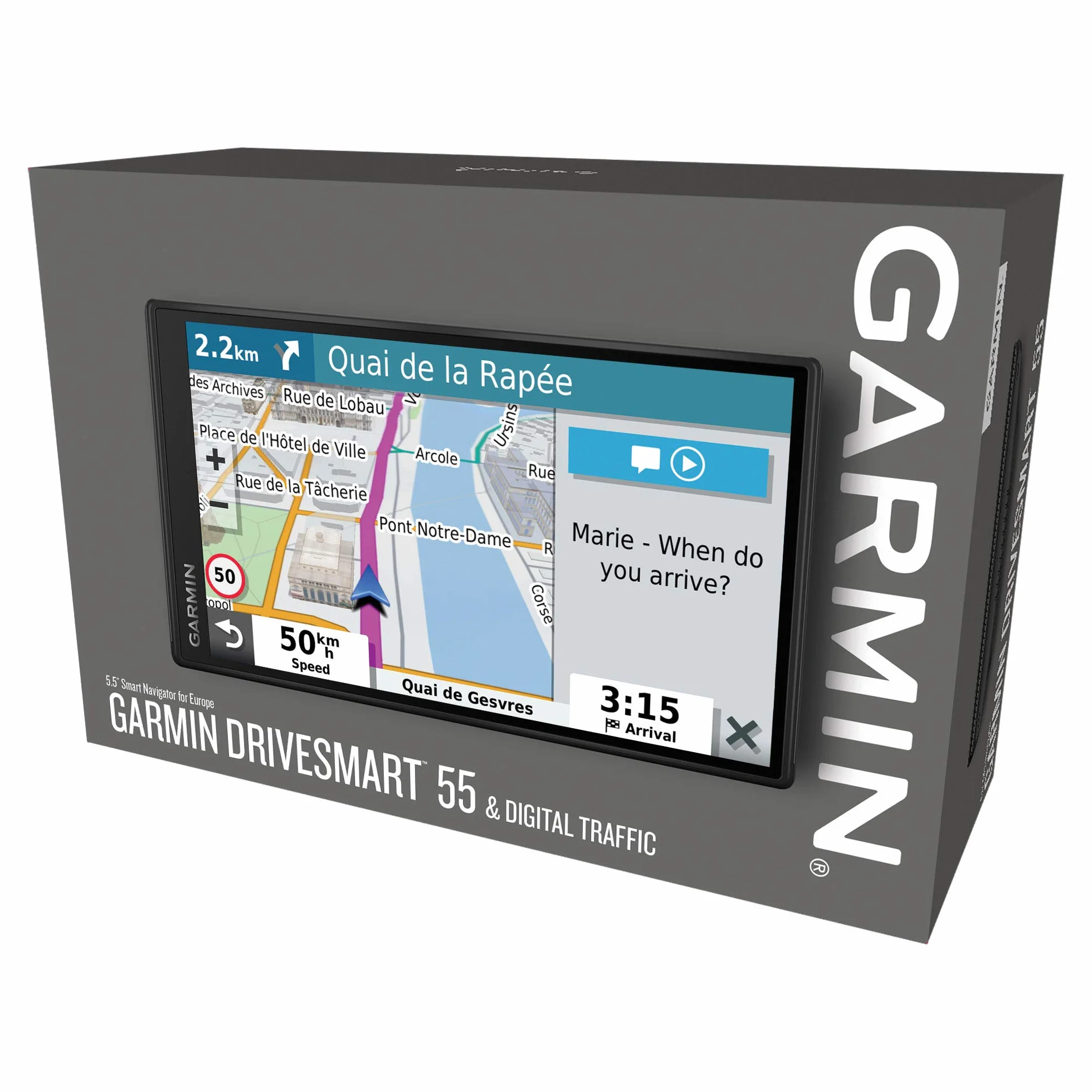 Garmin DriveSmart 55 MT-D EU Navi – bezramkowy wyświetlacz dotykowy, mapy 3D i Live-Traffic Via DAB +