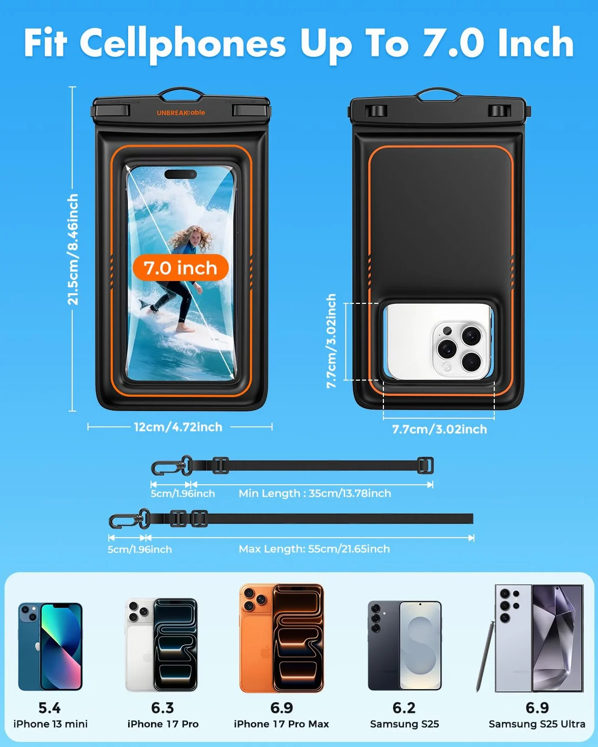 UNBREAKcable Pływające wodoodporne etui na telefon 2-pak IPX8 sucha torba do iPhone Samsung