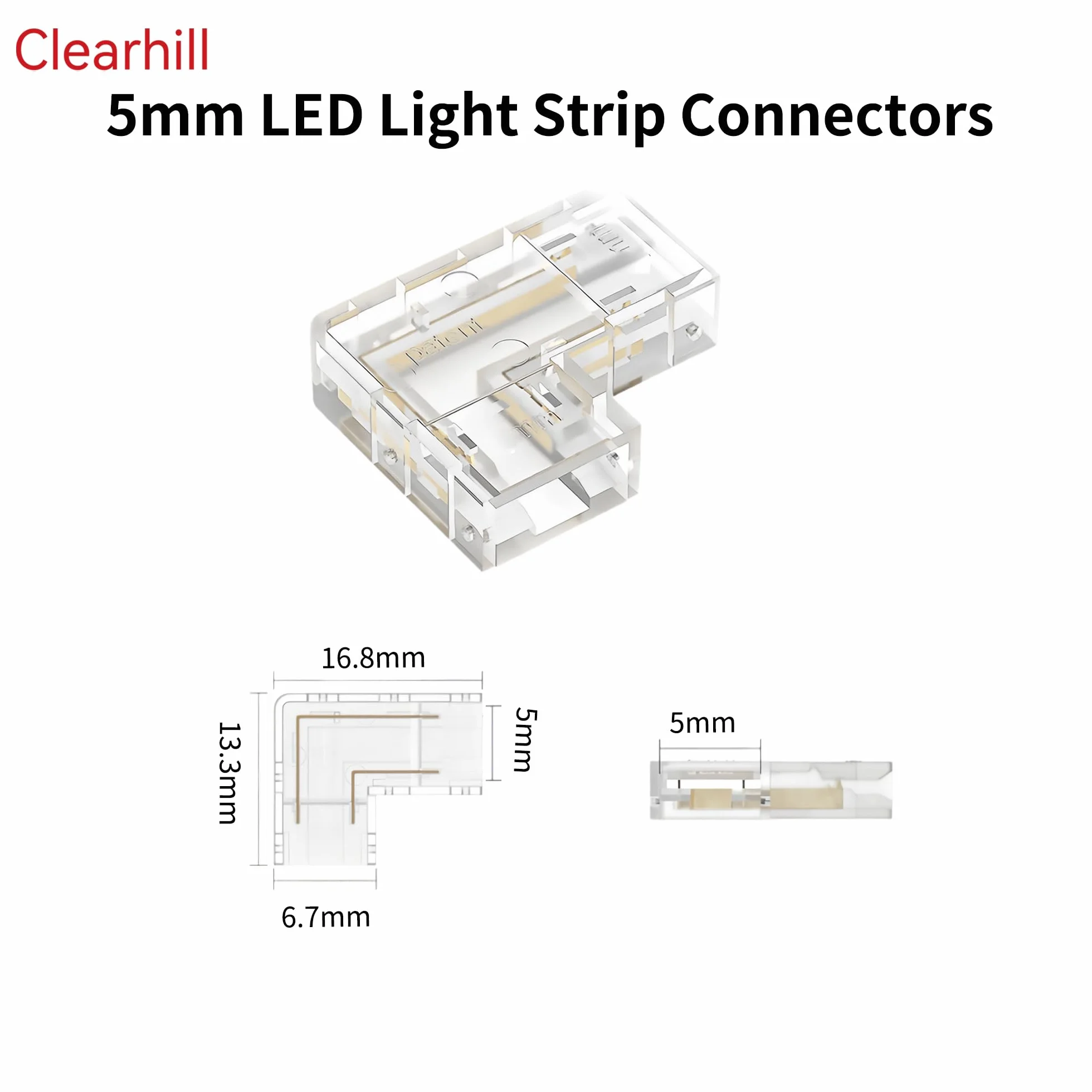5mm 2Pin 10Packs Przezroczyste bezlutowe L-Shape COB LED Strip Connectors, 90 ° prostokątne połączenia narożne do 5V 12V 24V jednokolorowe światła LED Strip, bezproblemowe połączenie