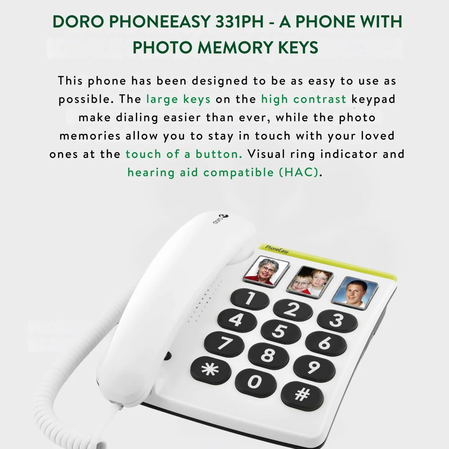 Doro PhoneEasy 331ph bezprzewodowy telefon z dużymi przyciskami biały