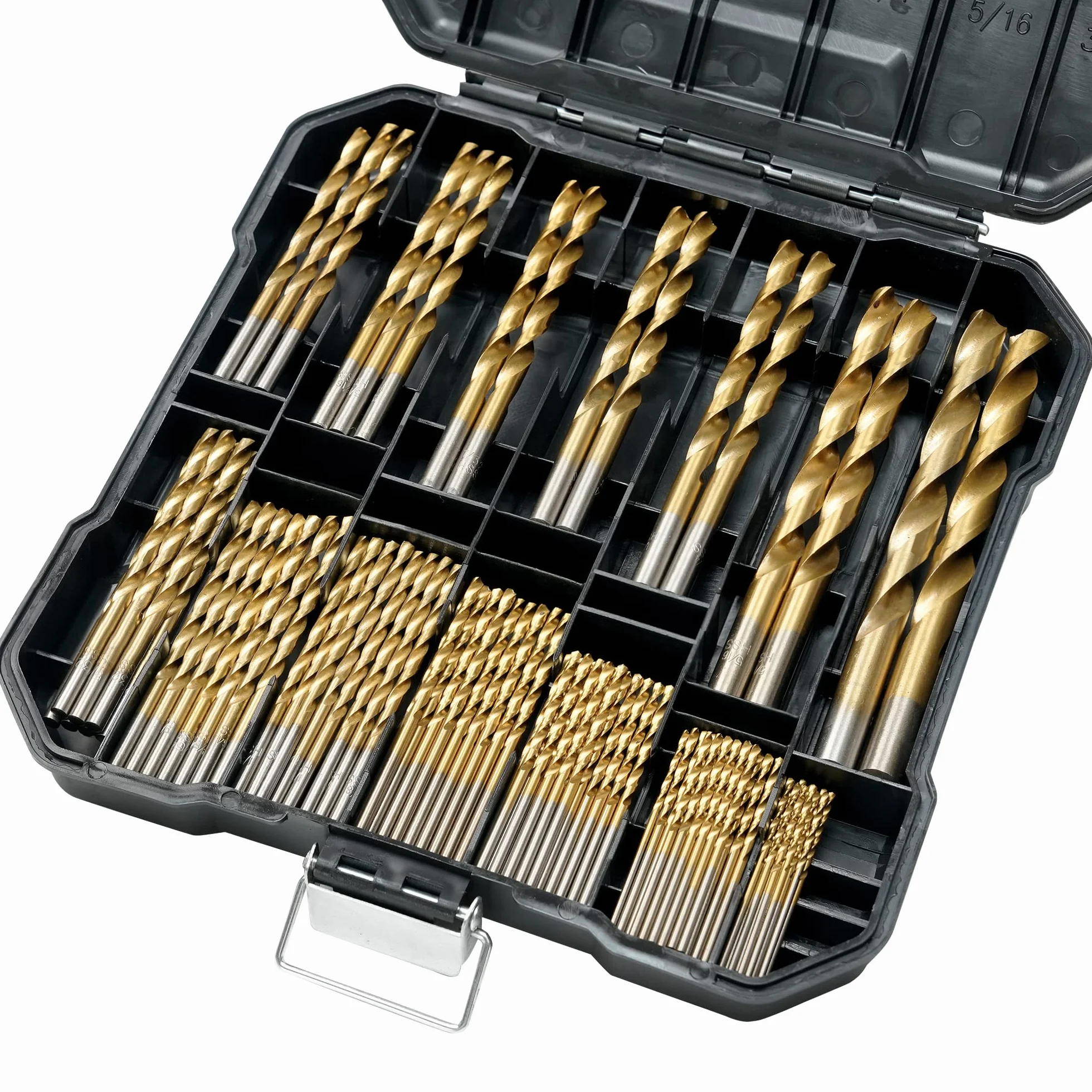 GMTOOLS Zestaw wierteł 99 szt., końcówka 135°, stal szybkotnąca powlekana tytanem, zestaw wierteł krętych do żelaza, stopu aluminium, miedzi, drewna, tworzywa sztucznego, z twardym schowkiem 1/40.6