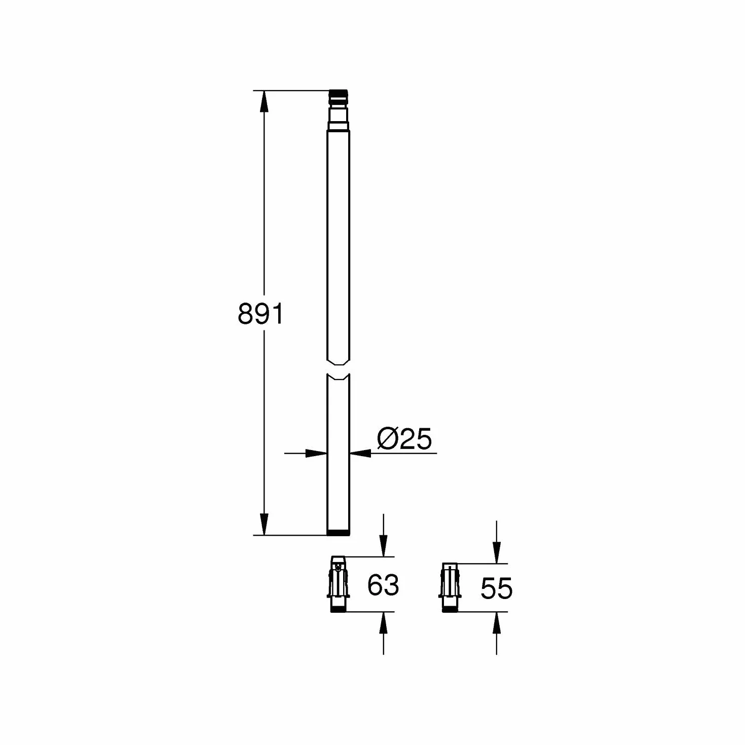 GROHE Rura zapasowa do systemów prysznicowych (15 cm krótsza od oryginalnej rury, trwała powierzchnia), chrom, 48498000