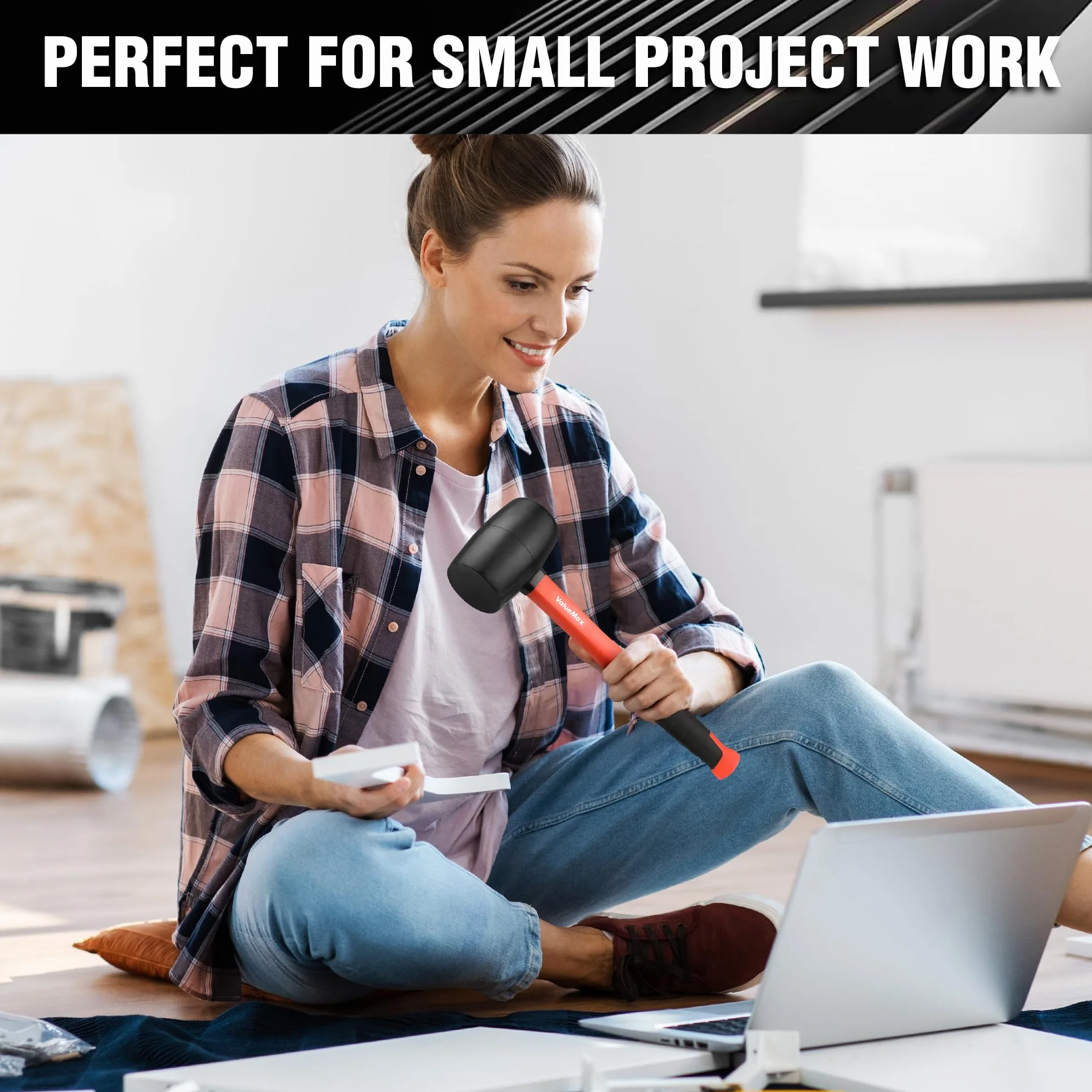 ValueMax Młotek gumowy z solidną gumową główką i trzonkiem z włókna szklanego, trwały, gumowy młotek z ergonomicznym, miękkim uchwytem, idealny do układania płytek, murowania, podstawowej konserwacji