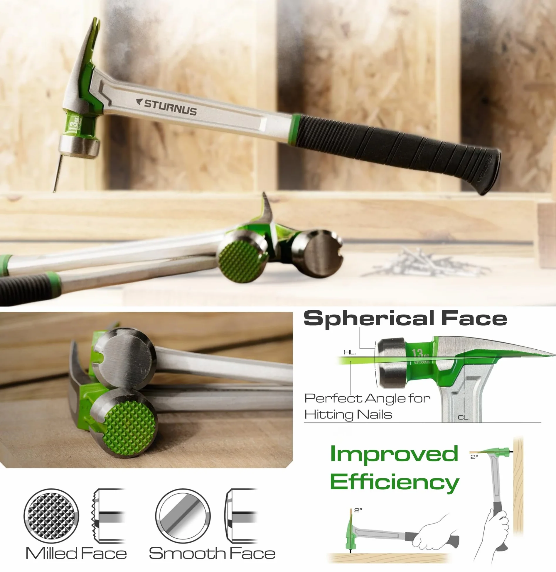 Sturnus Pomarańczowy młotek z chwytem 370 ml Velocity Rip Claw – 388 g, lekkie aluminium i ergonomiczny, profesjonalny, z uchwytem antywibracyjnym (frezowana tarcza, długi uchwyt)