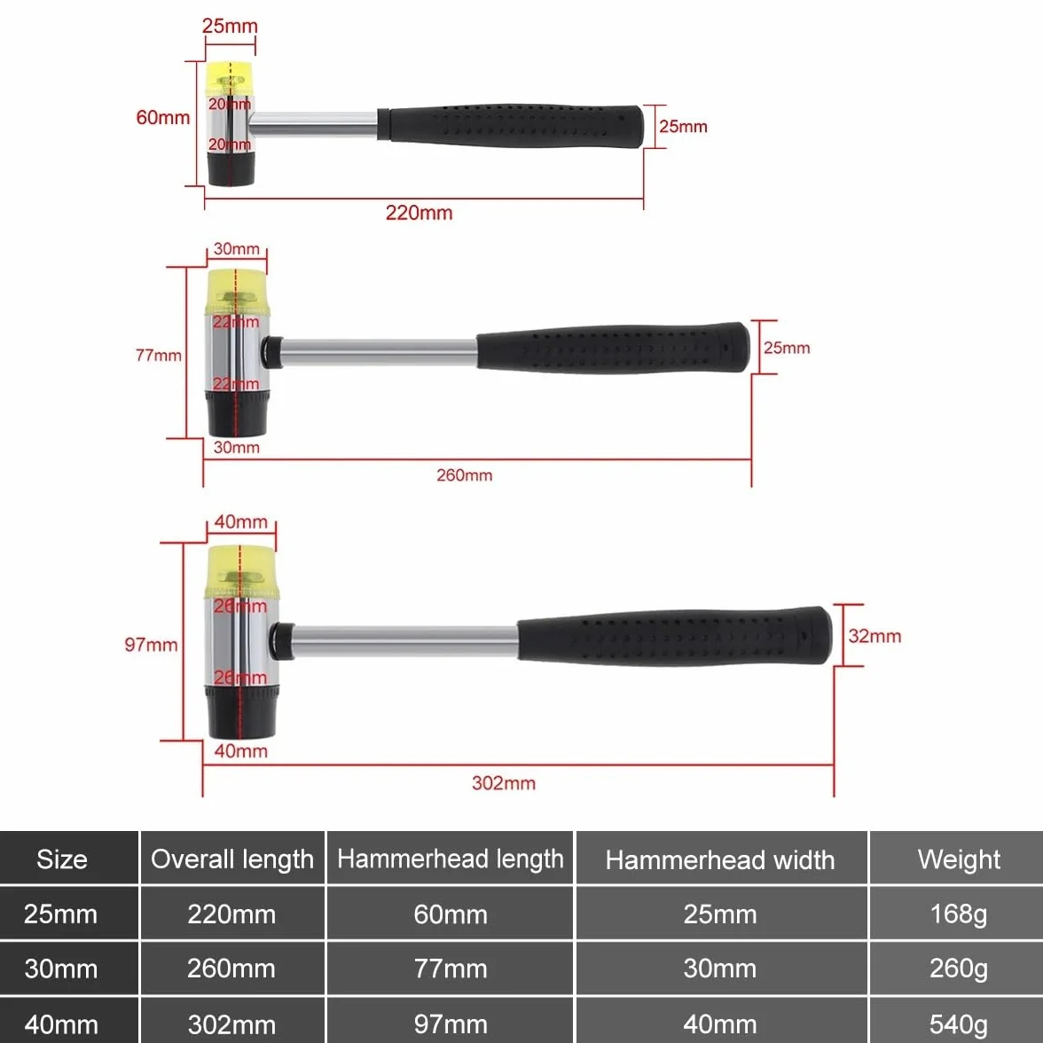 1 szt. 25 mm / 30 mm 35 mm 40 mm gumowa dwustronna obróbka przeszklenia okiennego koraliki młotek nylonowa głowica młotka DIY narzędzie ręczne (młot 40 mm)