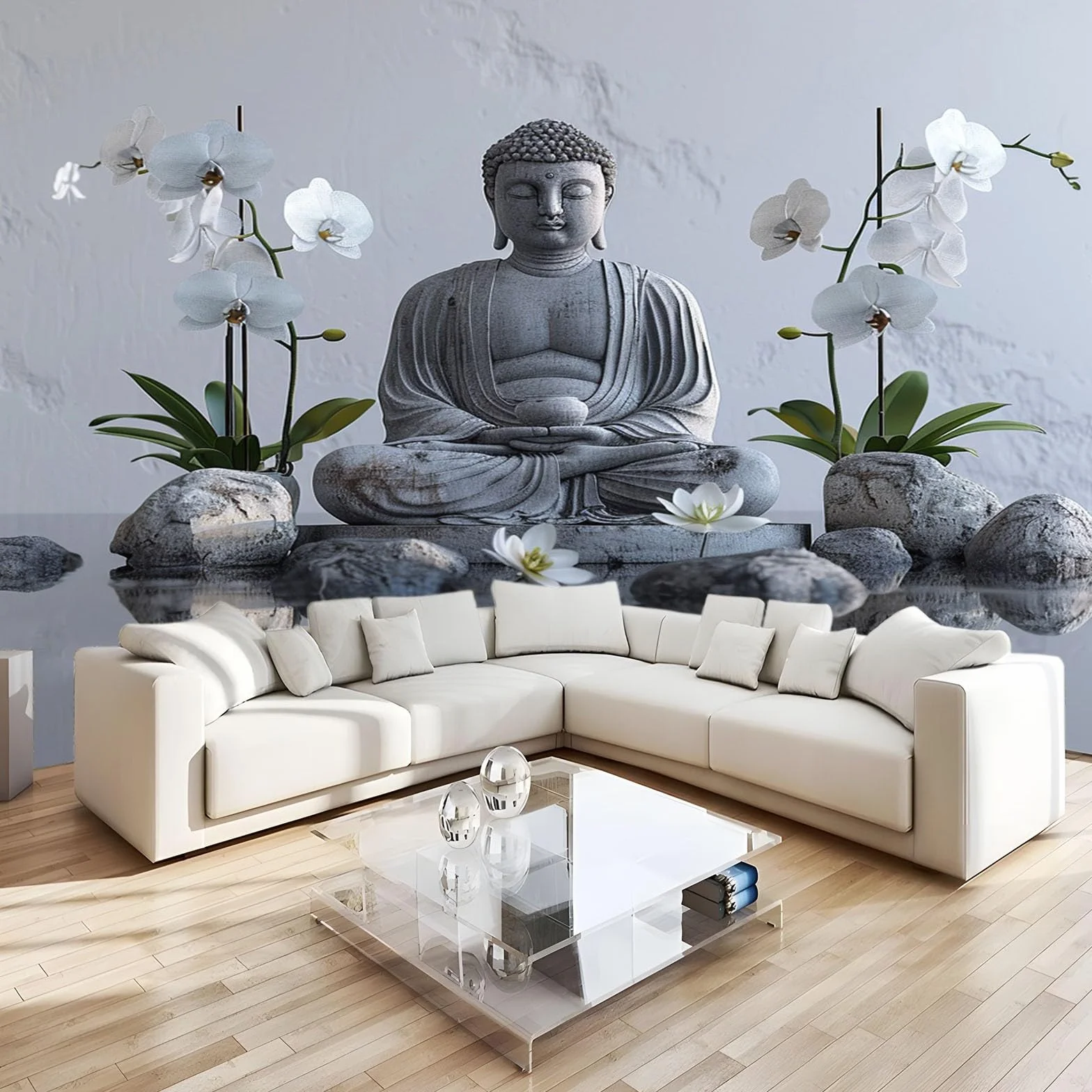 Tapeta Sypialnia Orchidea Medytacja Kamień Relief 350 x 256 cm Fototapeta Moda Dekoracja Ścienna Plakat 3D Tapeta Ścienna Do Salonu Biura Pokoju Dziecięcego, Szary