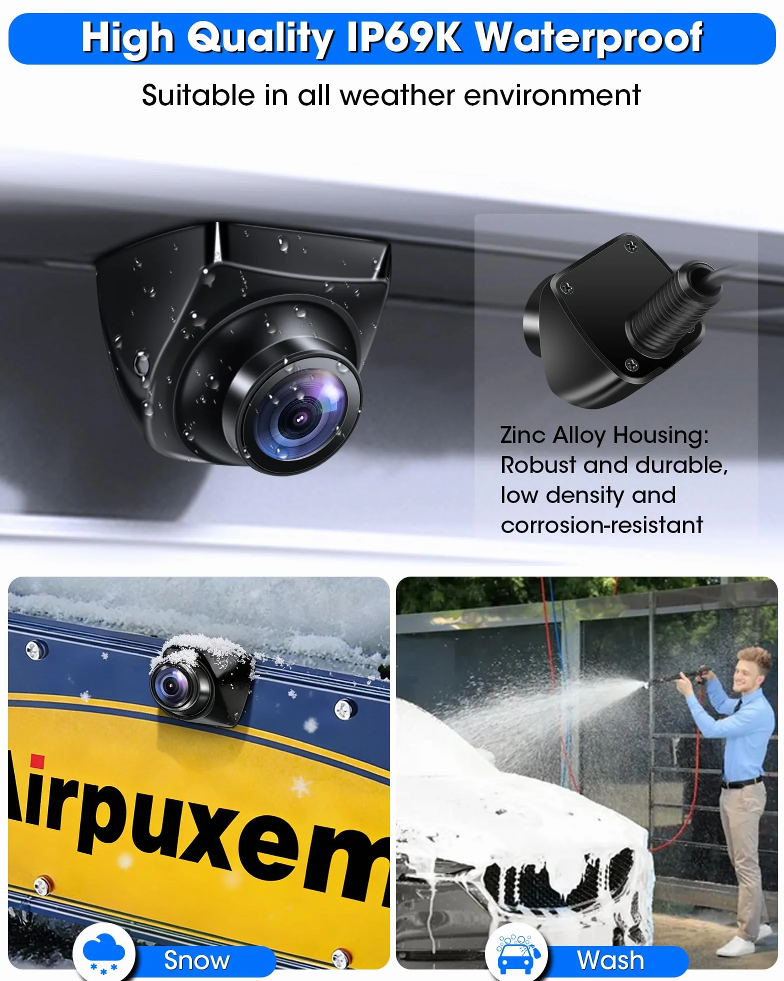 Kamera cofania AHD 1080P IP69 wodoodporna 170° szeroki kąt 12V-24V uniwersalna