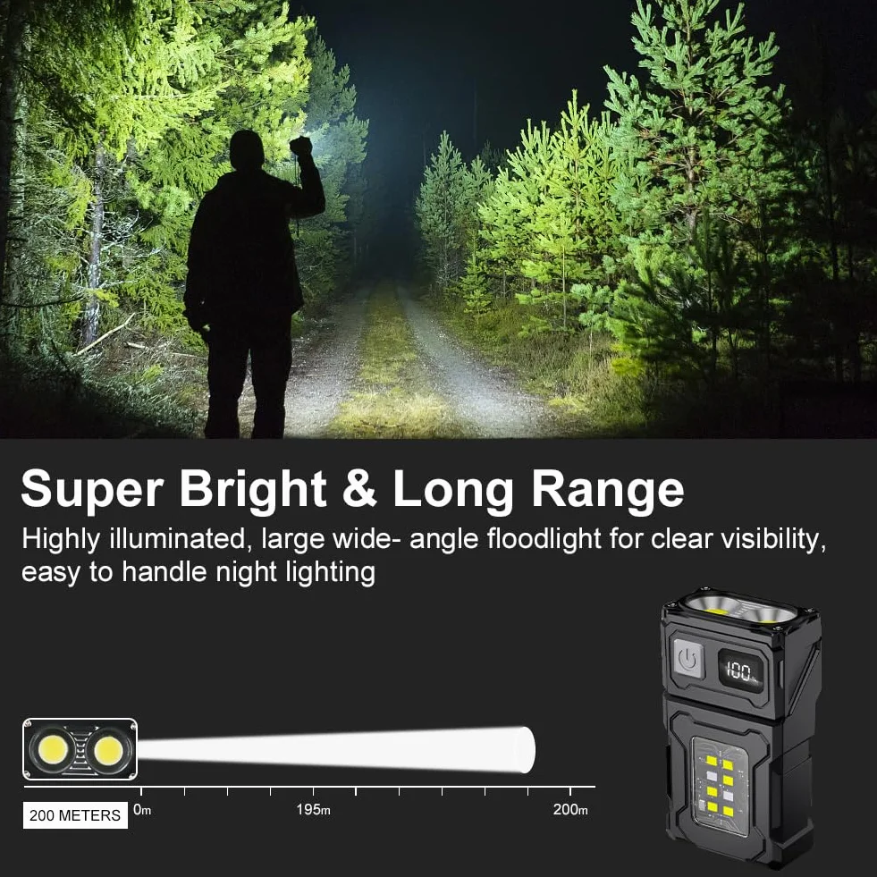 flintronic Mała latarka, ładowalna mini latarka EDC USB C, lampa robocza COB z magnetyczną podstawą i klipsem na klamrę, super jasna latarka na kemping, wędrówki, nagłe wypadki, warsztat, naprawa