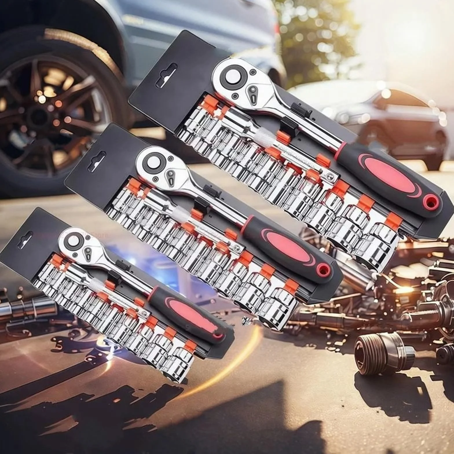 Autotrimgereedschap Zestaw 12 narzędzi samochodowych nasadowych, klucz grzechotkowy 1/4" z grzechotką, narzędzia konserwacyjne, sześciokątne(1-2inch 12pc set)