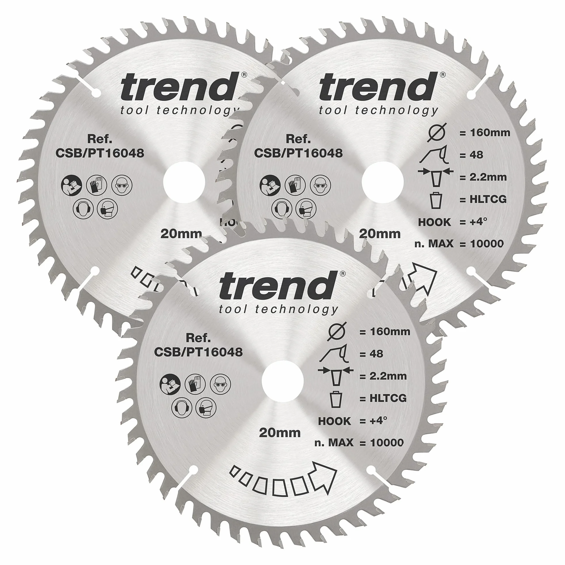 Trend TCT do laminatu i HPL 160 mm 48T 3 szt. 20 mm | Do laminatu i HPL: TCT 48T, superdrobne cięcie, kerf 2,2 mm, otwór 20 mm, 3 szt. CSB/PT160/3PK