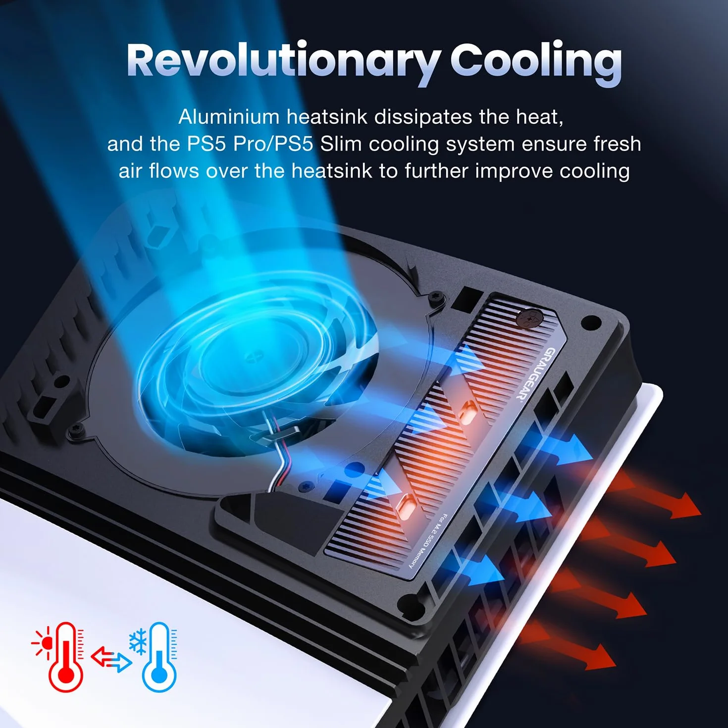 GRAUGEAR PS5 Pro PS5 Slim M.2 SSD Radiator z Rurą Cieplną Miedzianą Aluminiowe Żebra Chłodzenie NVMe