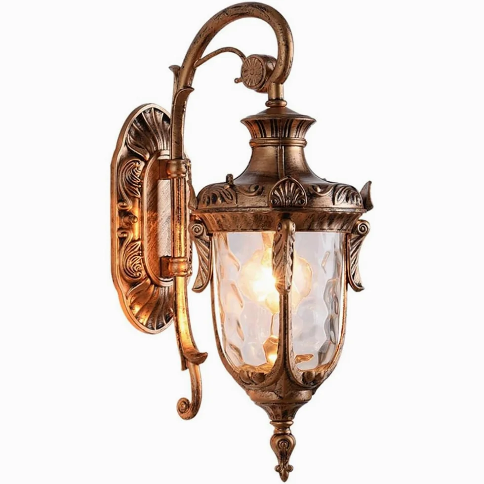 Kinkiet zewnętrzny, lampa ścienna w stylu vintage, latarnia ogrodowa, brązowa, wodoodporna, IP65, lampa zewnętrzna w stylu rustykalnym, brązowa, wykonana z aluminium i szkła, lampa retro do dekoracji