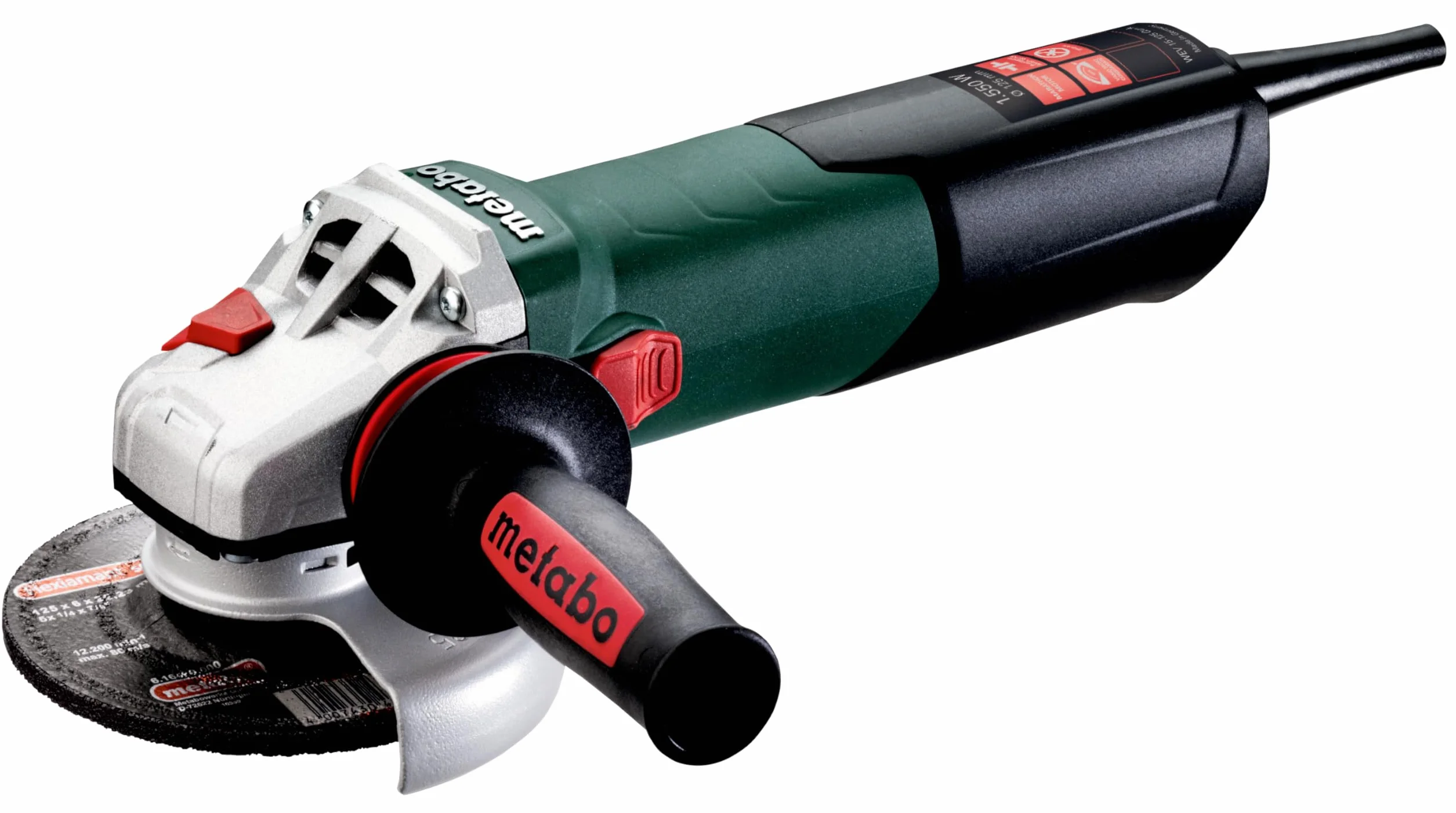 Metabo Szlifierka kątowa WEV 15-125 Quick – 600468000 – z regulacją prędkości obrotowej i nakrętką szybkomocującą – znamionowa moc poboru: 1550 W – długość kabla 4 m