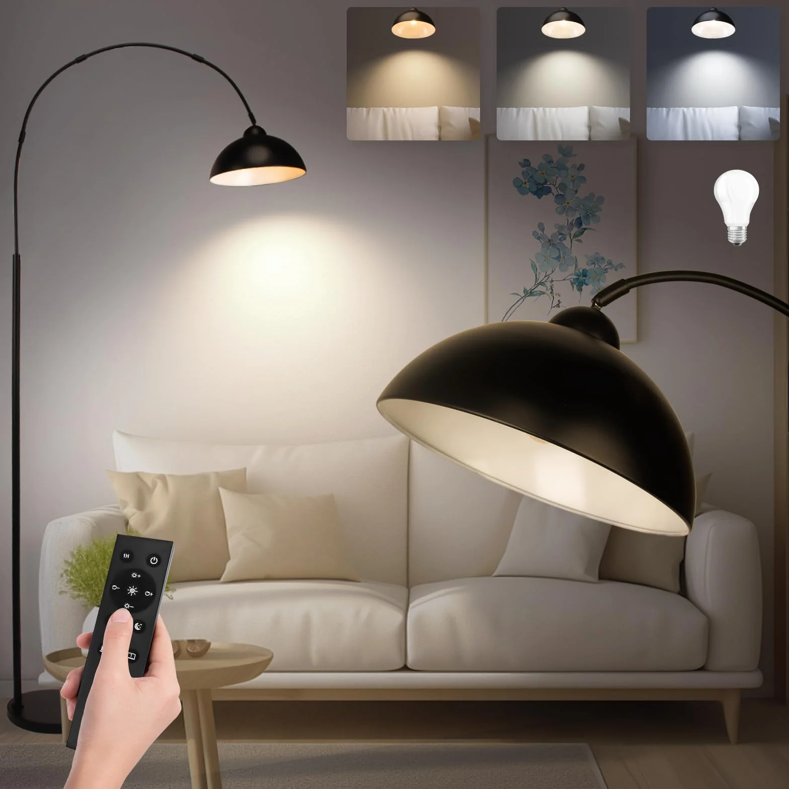 Lampa łukowa LED ściemniana elegancka lampa podłogowa z czarnym obrotowym kloszem lampa podłogowa magnetyczna pilot do salonu łóżko biuro