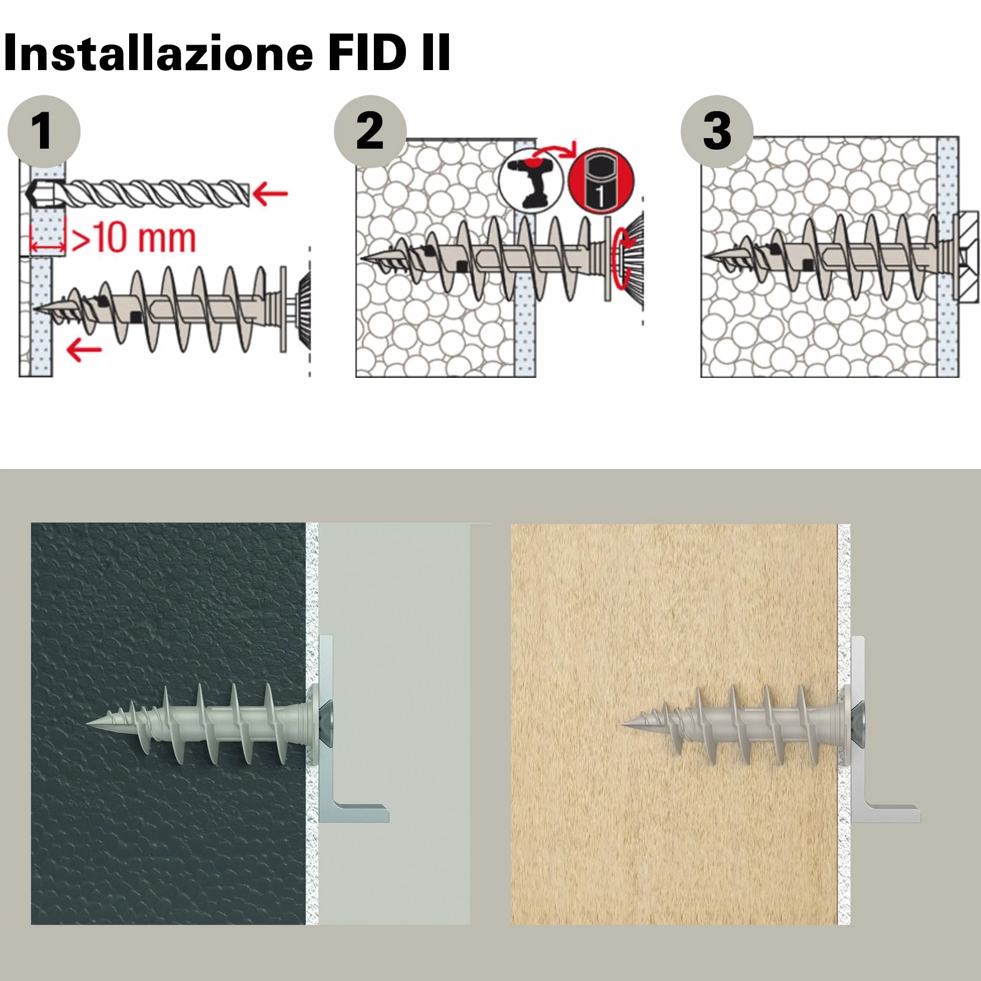 Fischer FID II 50 mm, 4 kołki ze śrubą płaszcza izolacyjne do mocowania lekkich ładunków, 573823