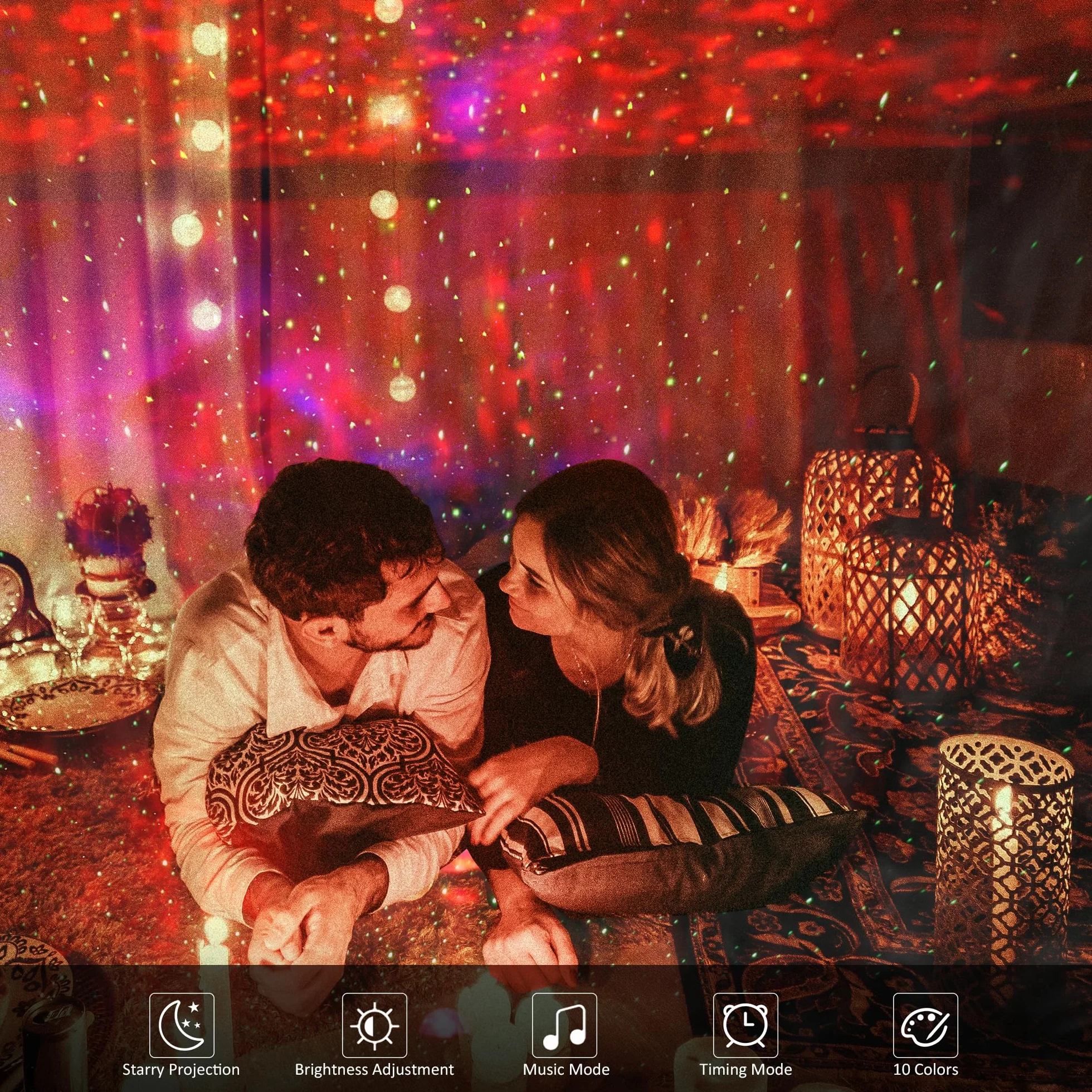 Projektor LED Gwieździste Niebo z Timerem, Remotem i Głośnikiem Bluetooth - Lampa Projektorowa Galaktyczna dla Dzieci