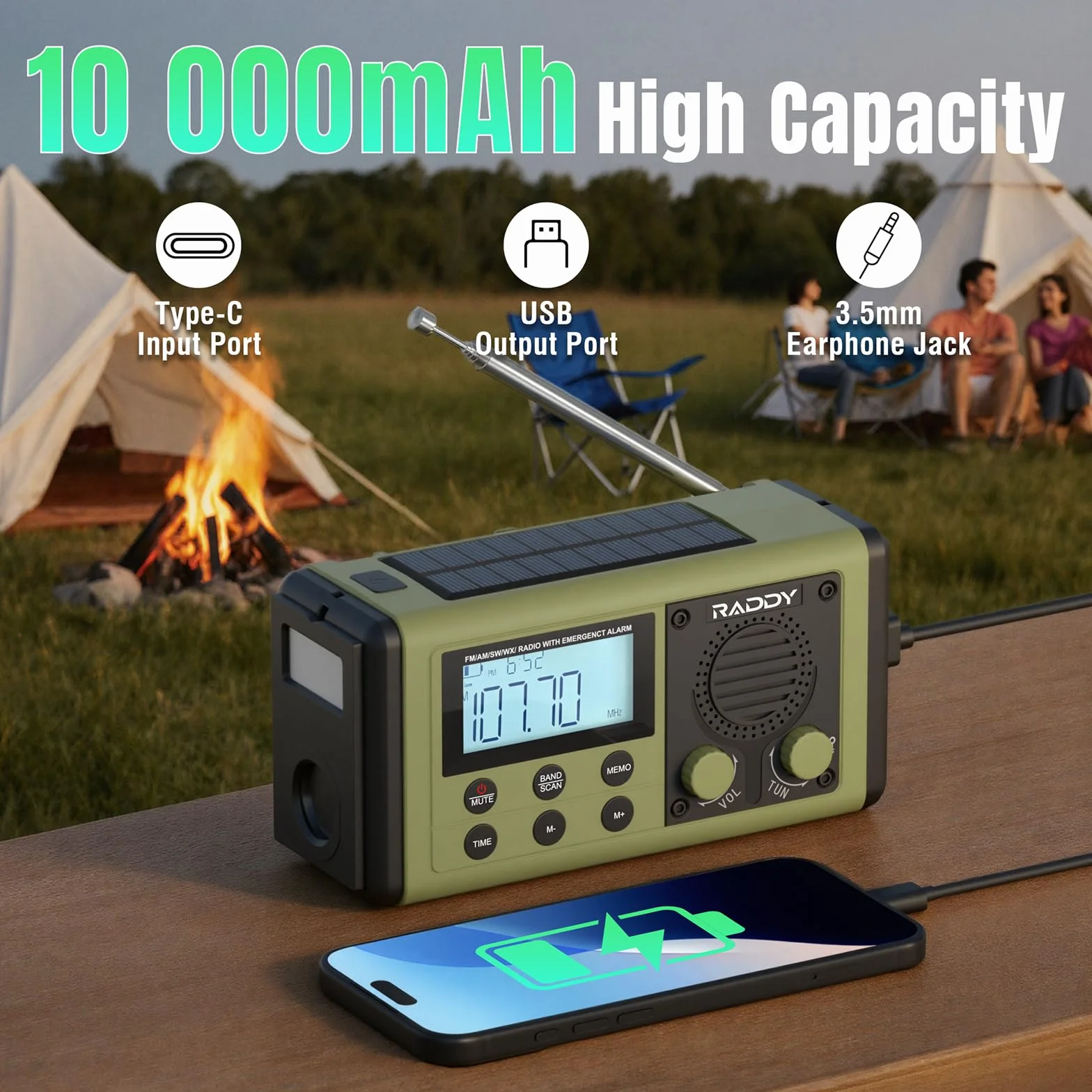 Raddy SH-908 radio awaryjne 10000 mAh wodoodporne zielone