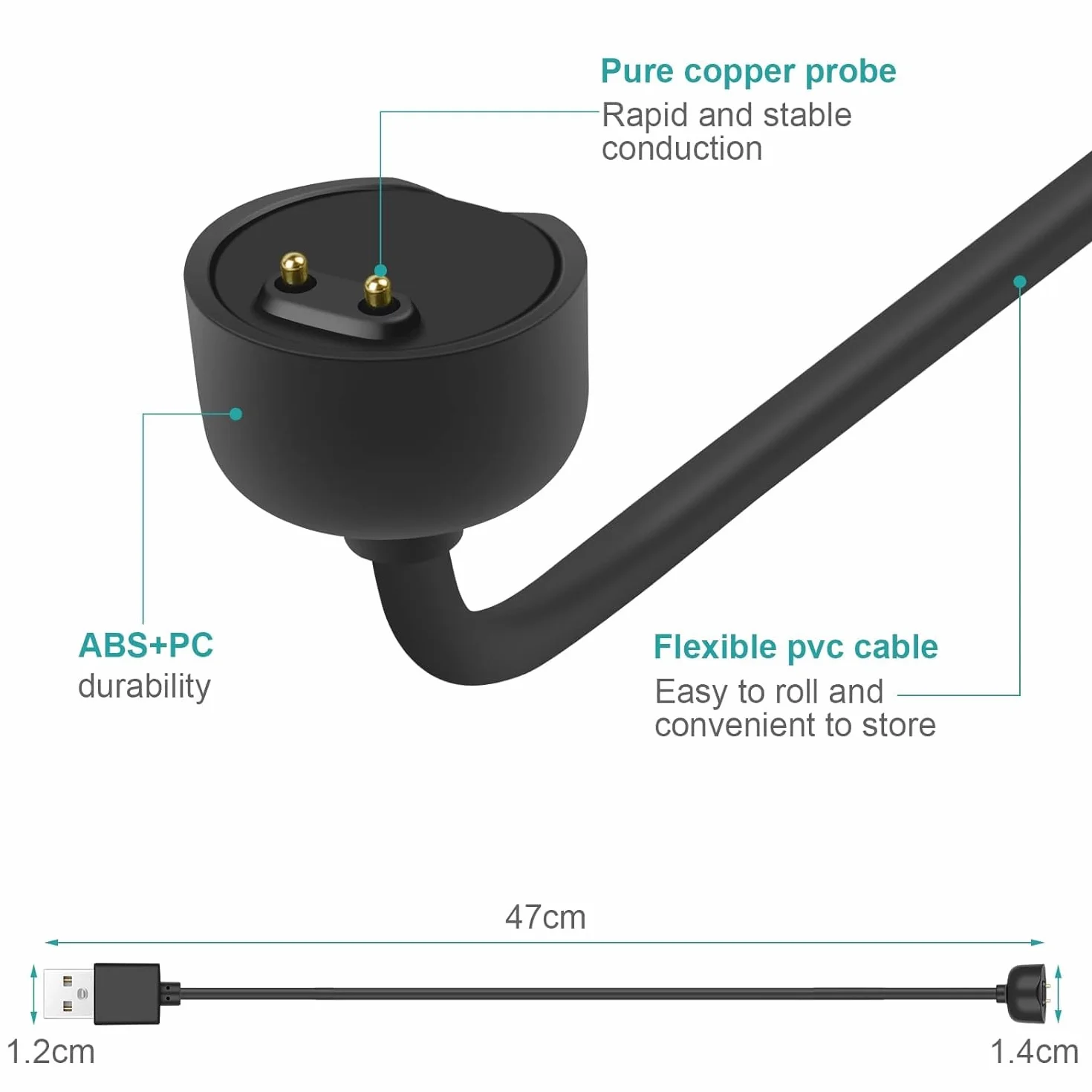 Ładowarka kompatybilna z Xiaomi Mi Band 5/6/7, kabel USB 47 cm