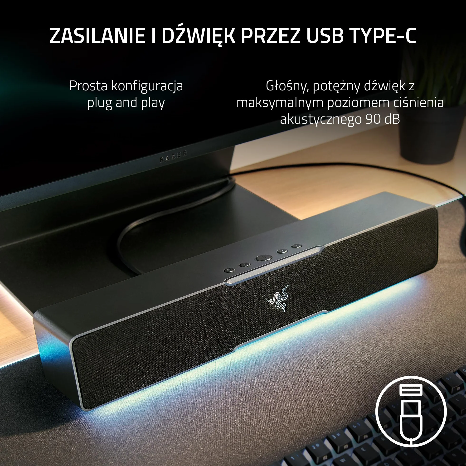 Razer Leviathan V2 X listwa dźwiękowa do gier PC Bluetooth 5.0 USB-C Czarny
