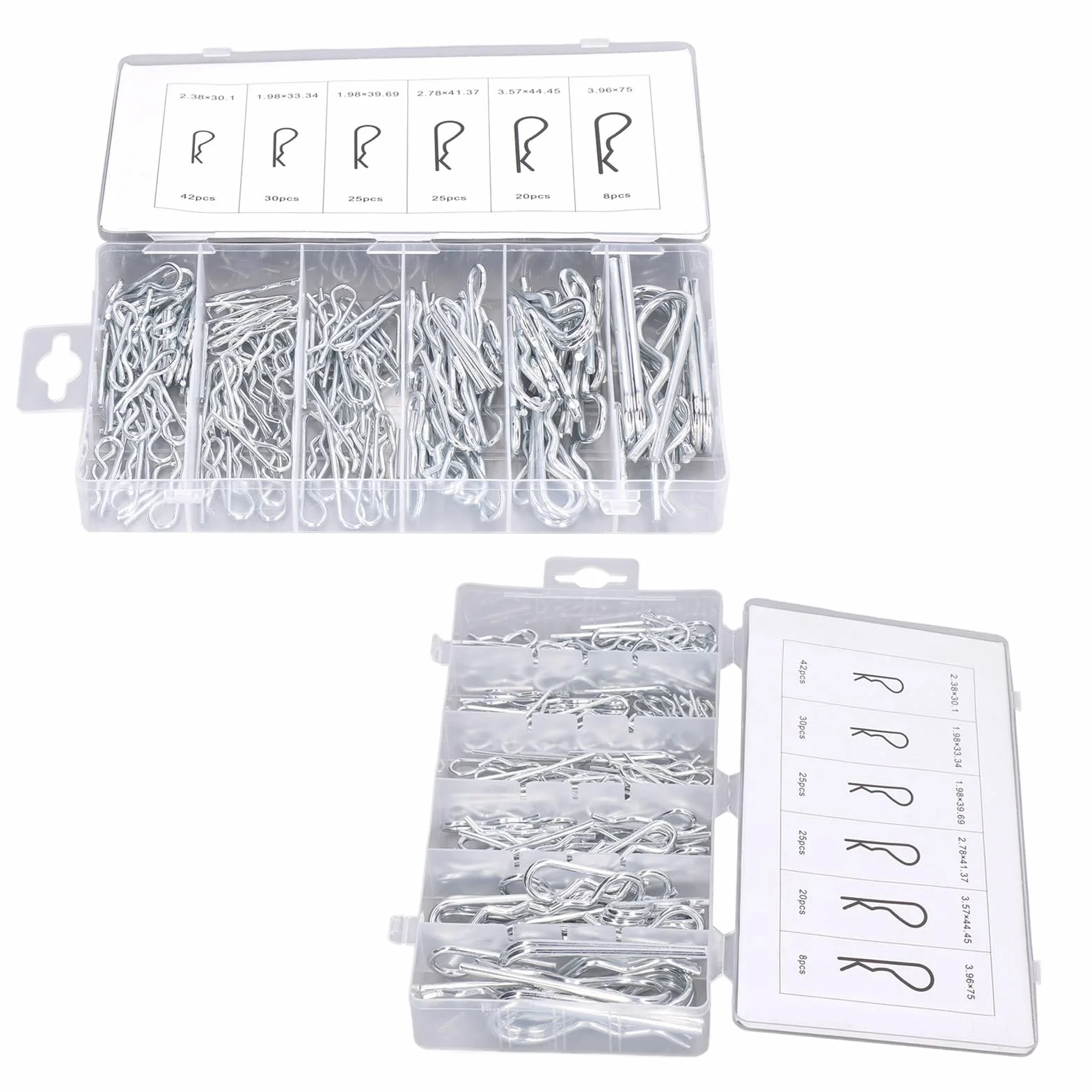 150pcs Cotter Pins, Stalowa Stalowa Przyczepka Pins Pins Pins z Pudełkiem do Przechowywania dla Systemu Blokady Podłączania