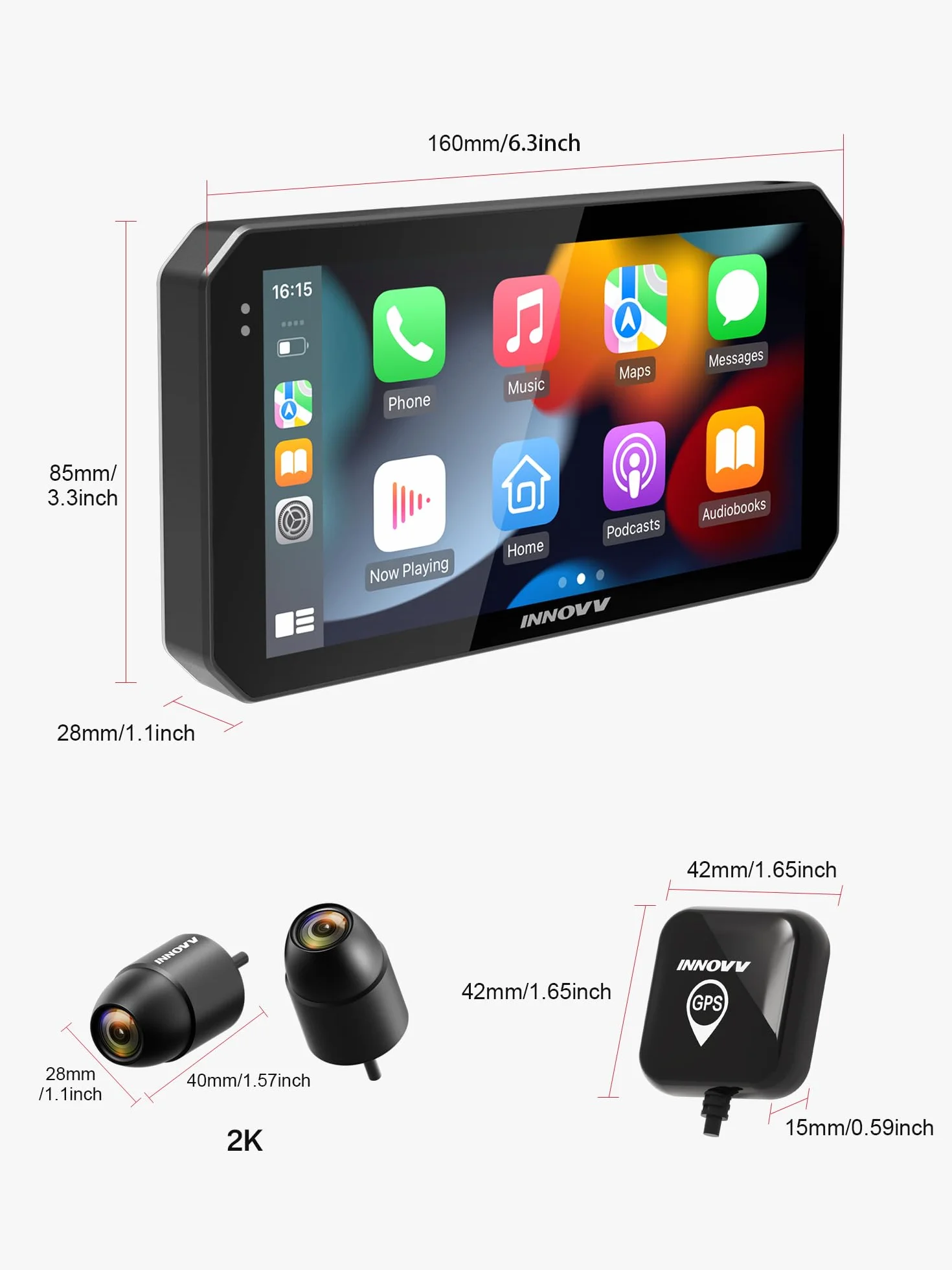 INNOVV N2 Motocyklowa kamera samochodowa 15.2 cm 2K+2K GPS Carplay Android Auto Wi-Fi 5.8G