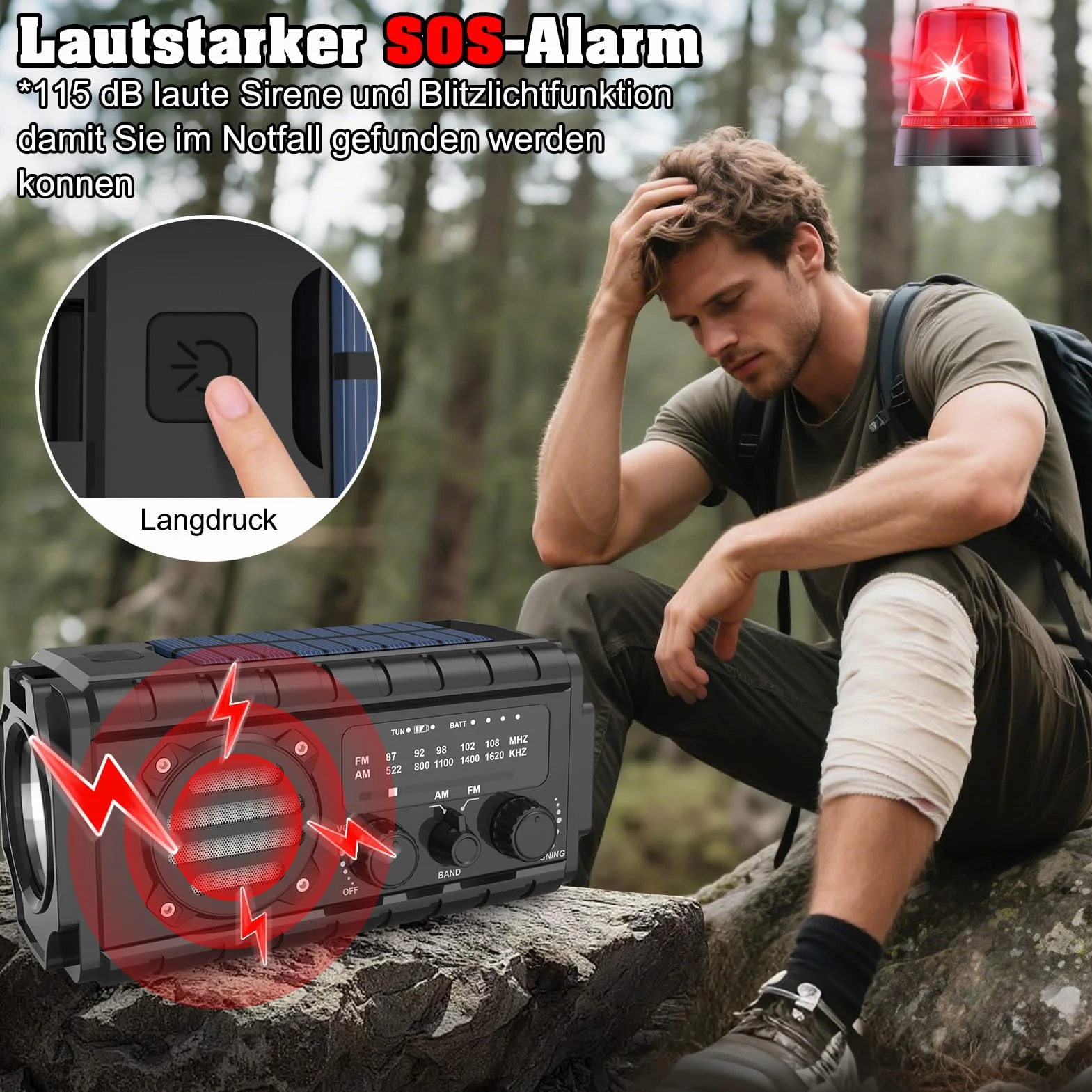 Nigecue Radio Solarne 20000mAh Przenośne z Korbą Dynamo AM/FM Wbudowana Bateria 3 Tryby LED Latarki Lampa Czytania Czujnik Ruchu