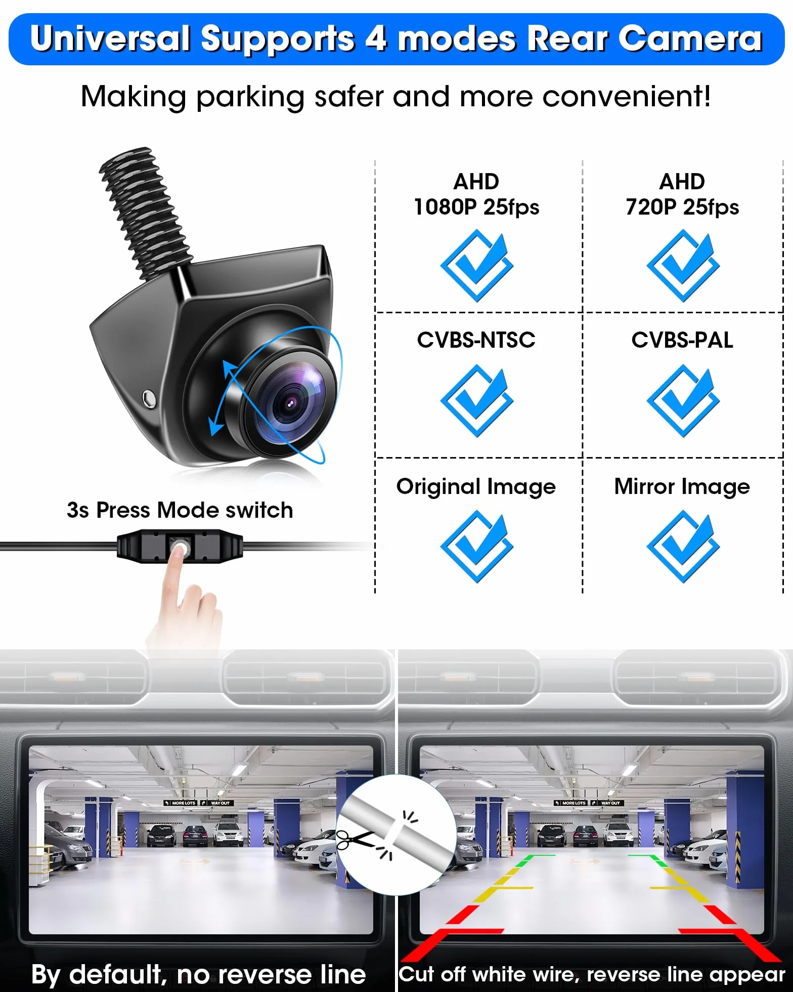 Kamera cofania AHD 1080P IP69 wodoodporna 170° szeroki kąt 12V-24V uniwersalna